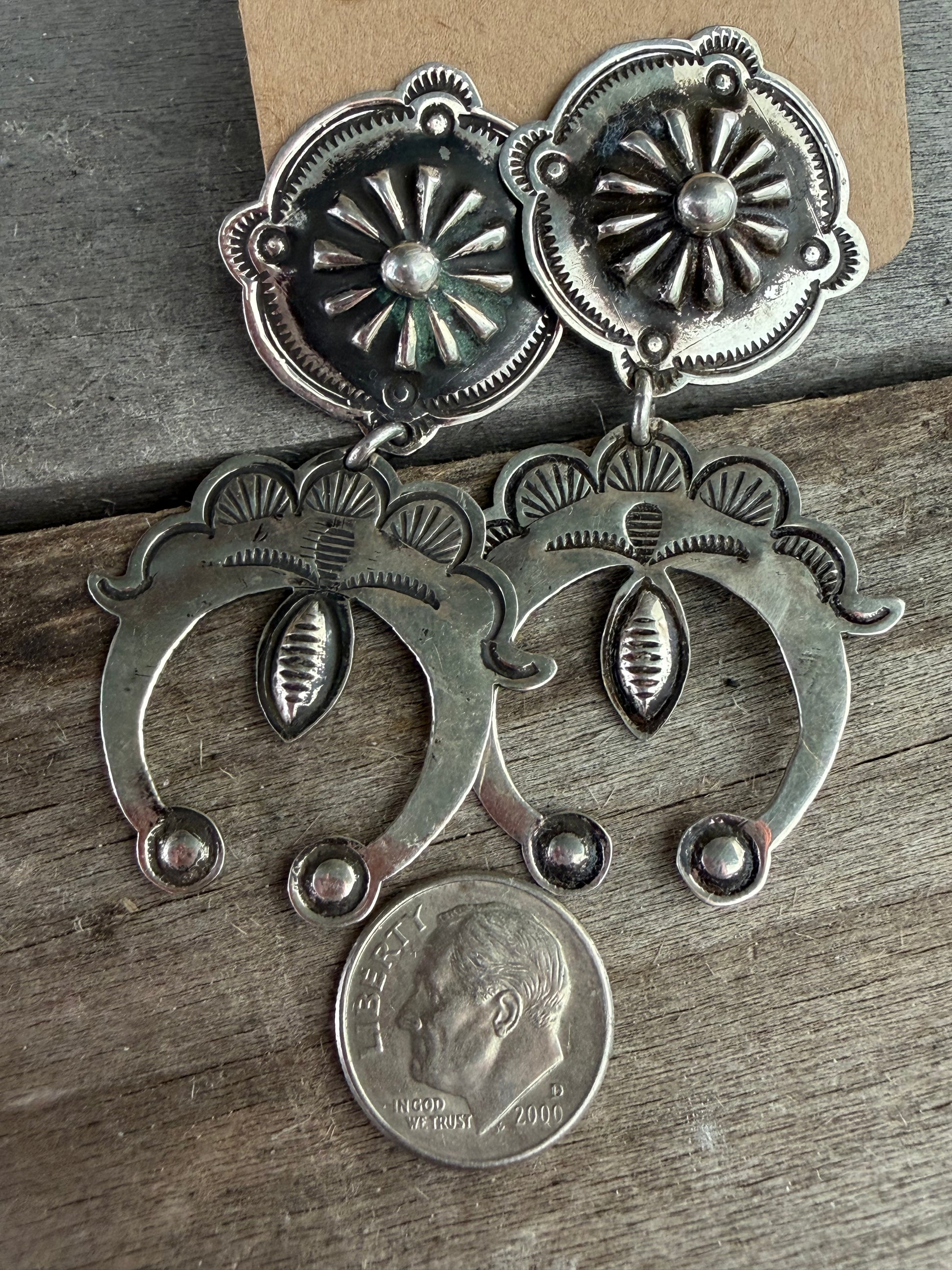 Native American Randy Begay Handmade Hand stamped Nadja sterling silver earrings