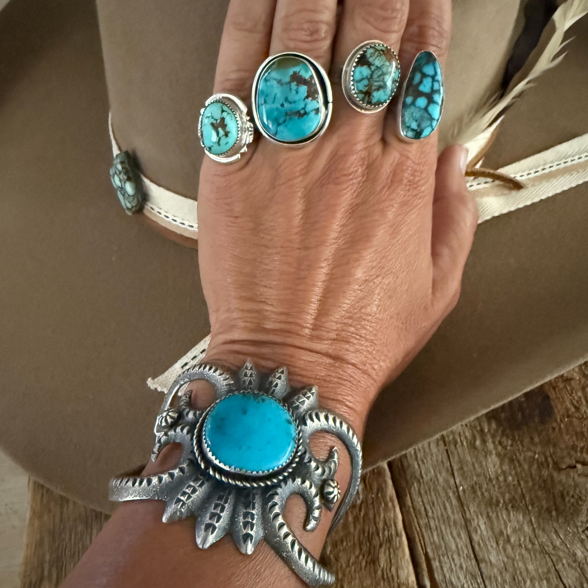 Authentic Native American Handmade Sterling Silver and Turquoise Ring size 4