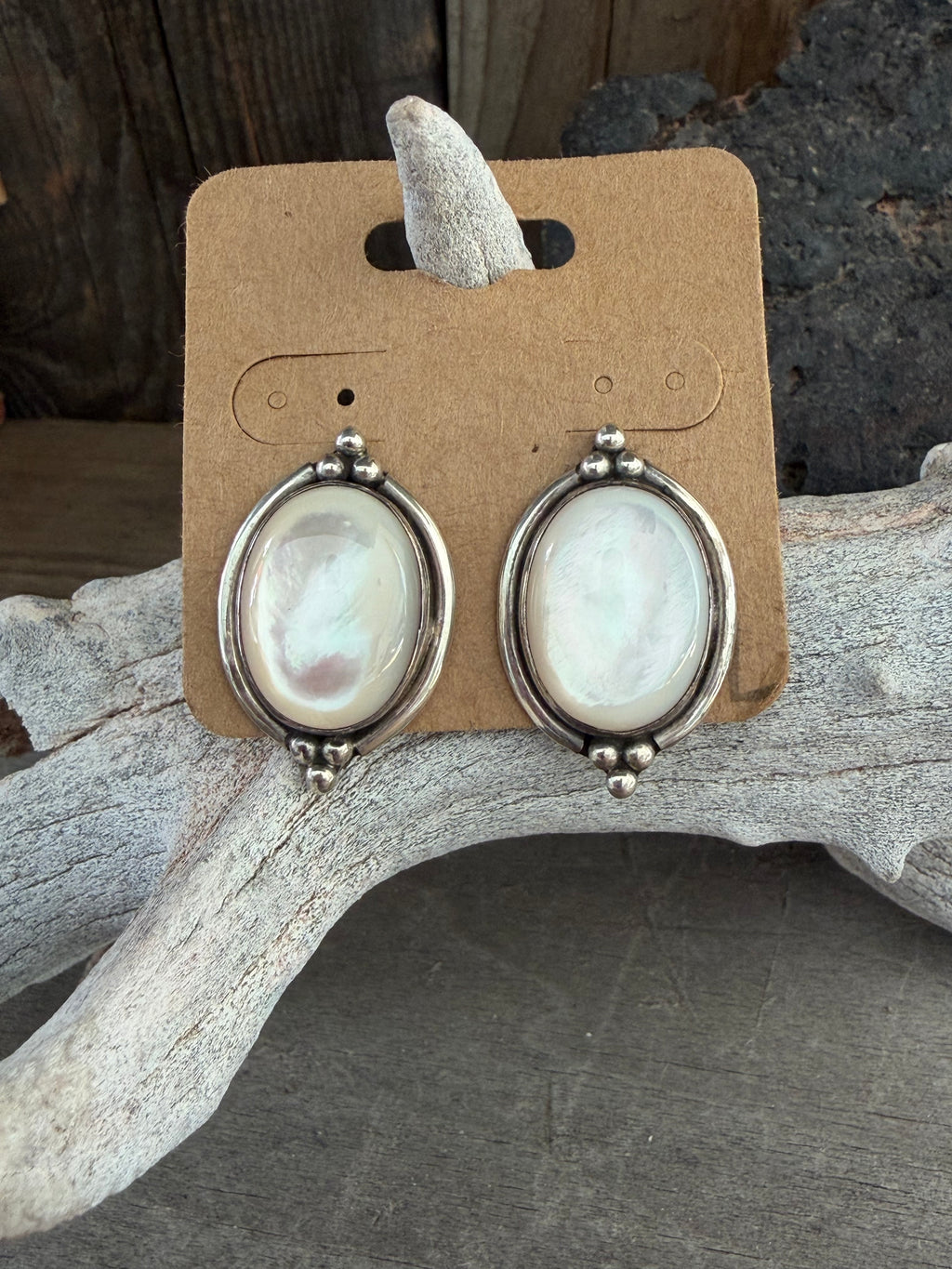 Native American Handmade Sterling Silver Mother of Pearl Earrings