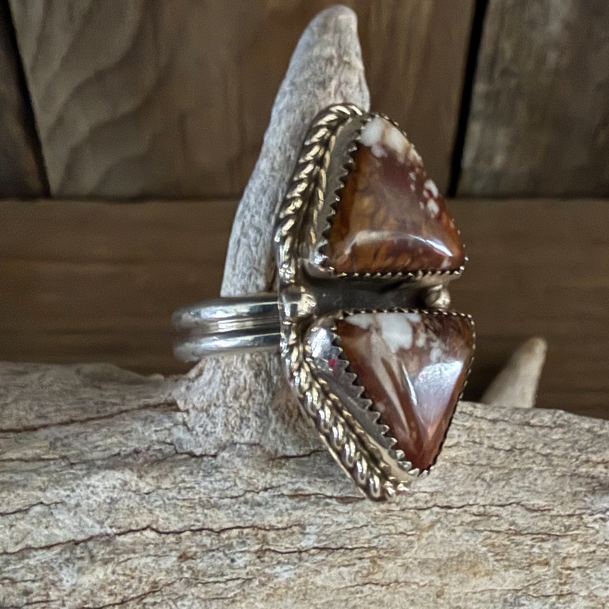 Authentic Native American Handmade Sterling Silver and Wild Horse Adjustable Ring