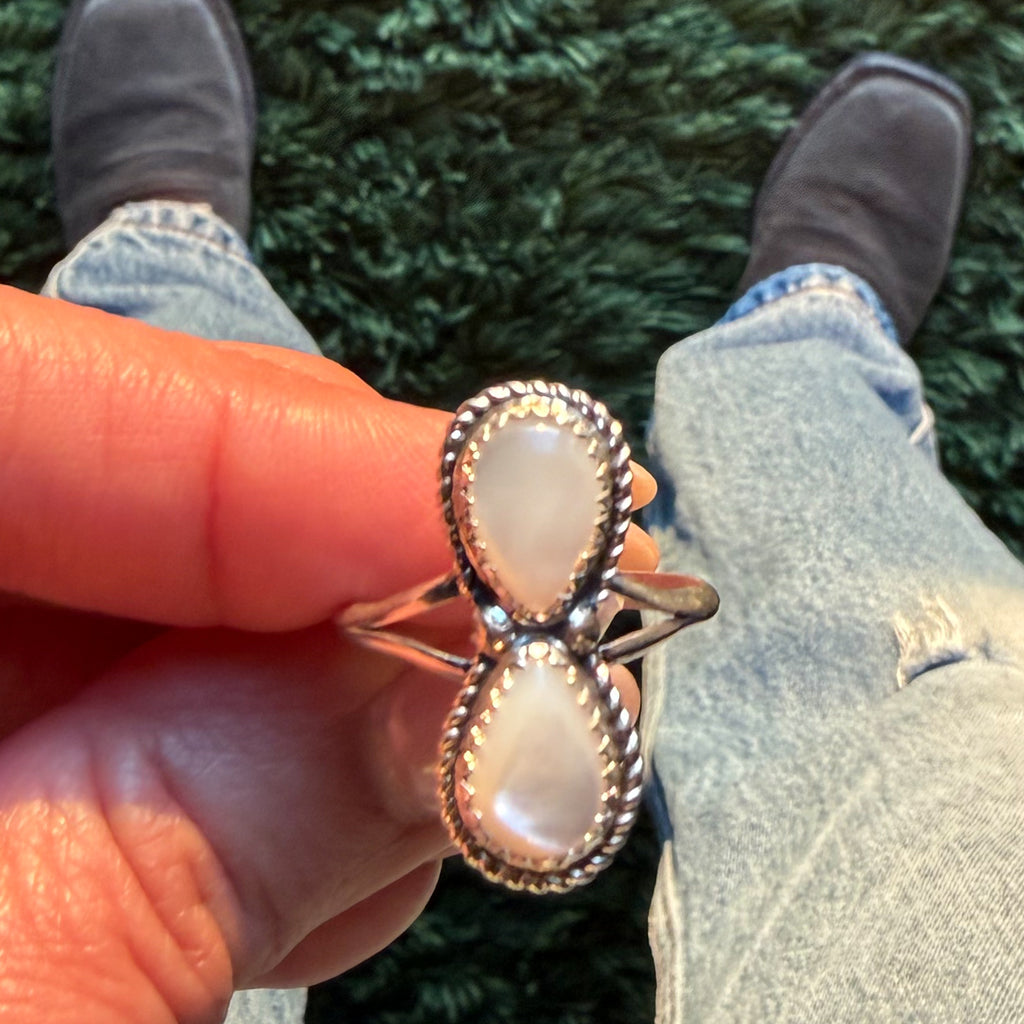 Authentic Native American Handmade Sterling Silver and Moonstone Ring size 9