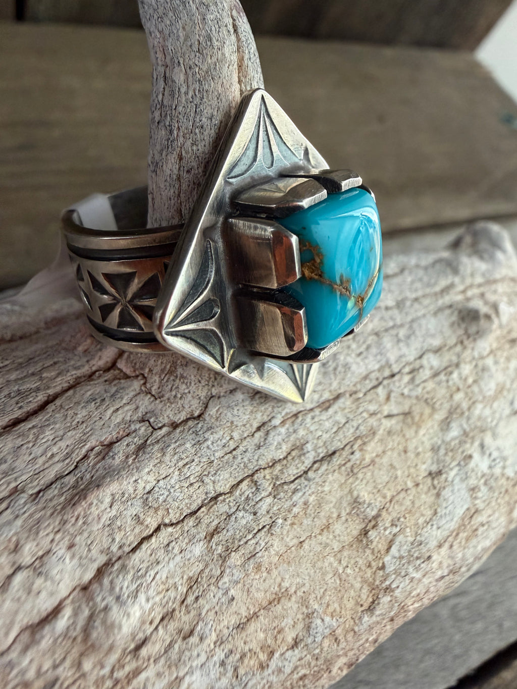 Handmade Sterling Silver Lone Mountain Turquoise Custom Ring Size 7 (non-native)Handmade by TV Customs