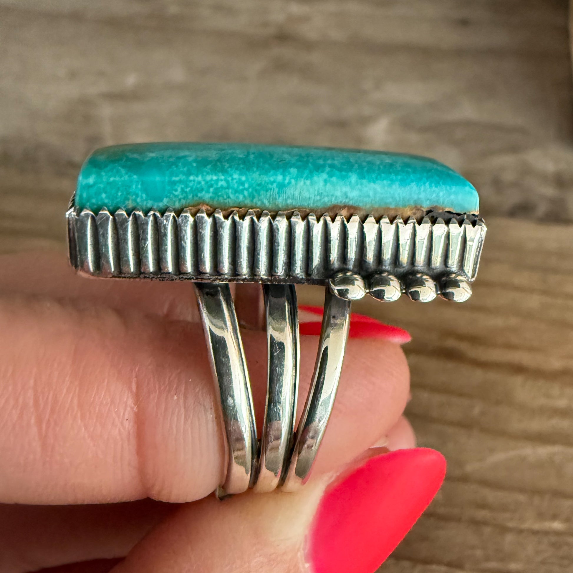 Authentic Native American Handmade Sterling Silver and Turquoise Ring size 8 1/2.