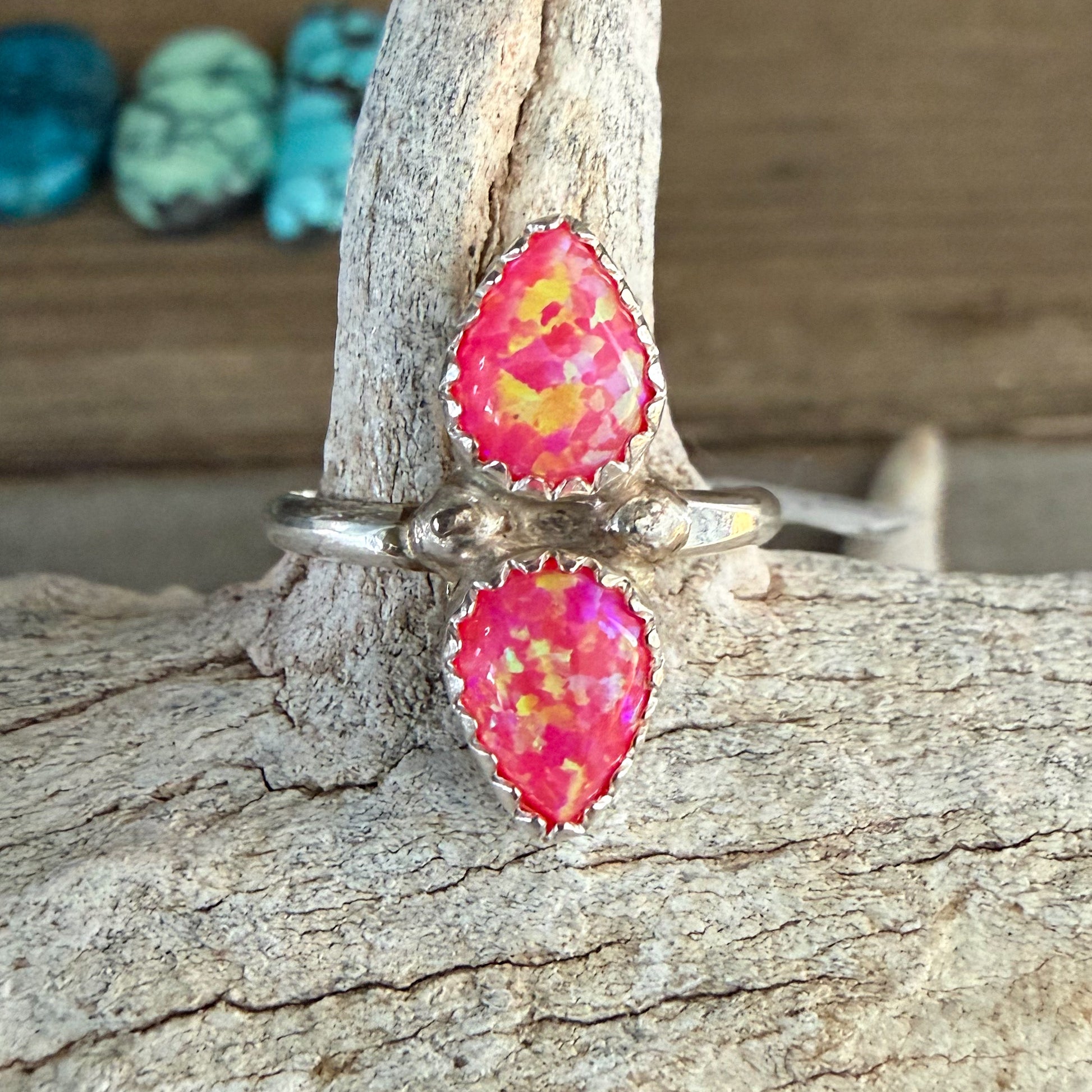 Authentic Native American Handmade Sterling Silver and Pink Opal Ring size 7.