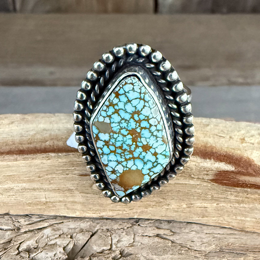 Authentic Native American Handmade Sterling Silver and Royston Turquoise Ring size 7.