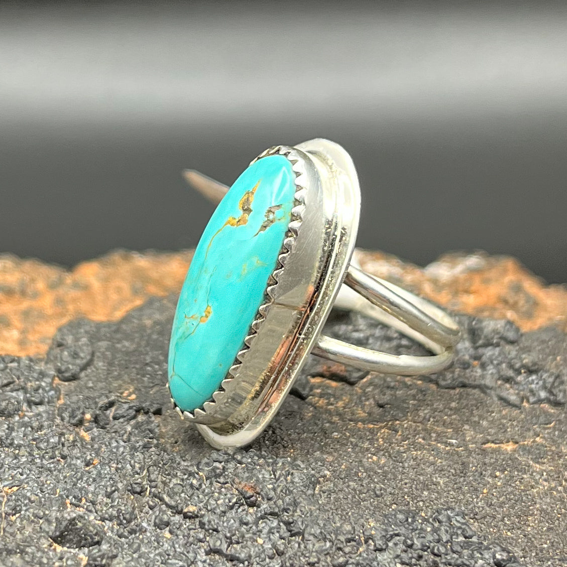 Authentic Native American Handmade Oval Turquoise Ring Size 8