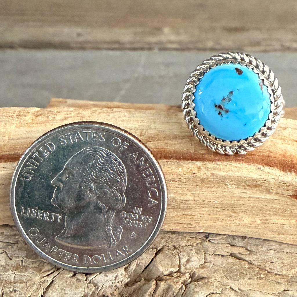 Authentic Native American Handmade Sterling Silver and Golden Hills Turquoise Ring size 6.