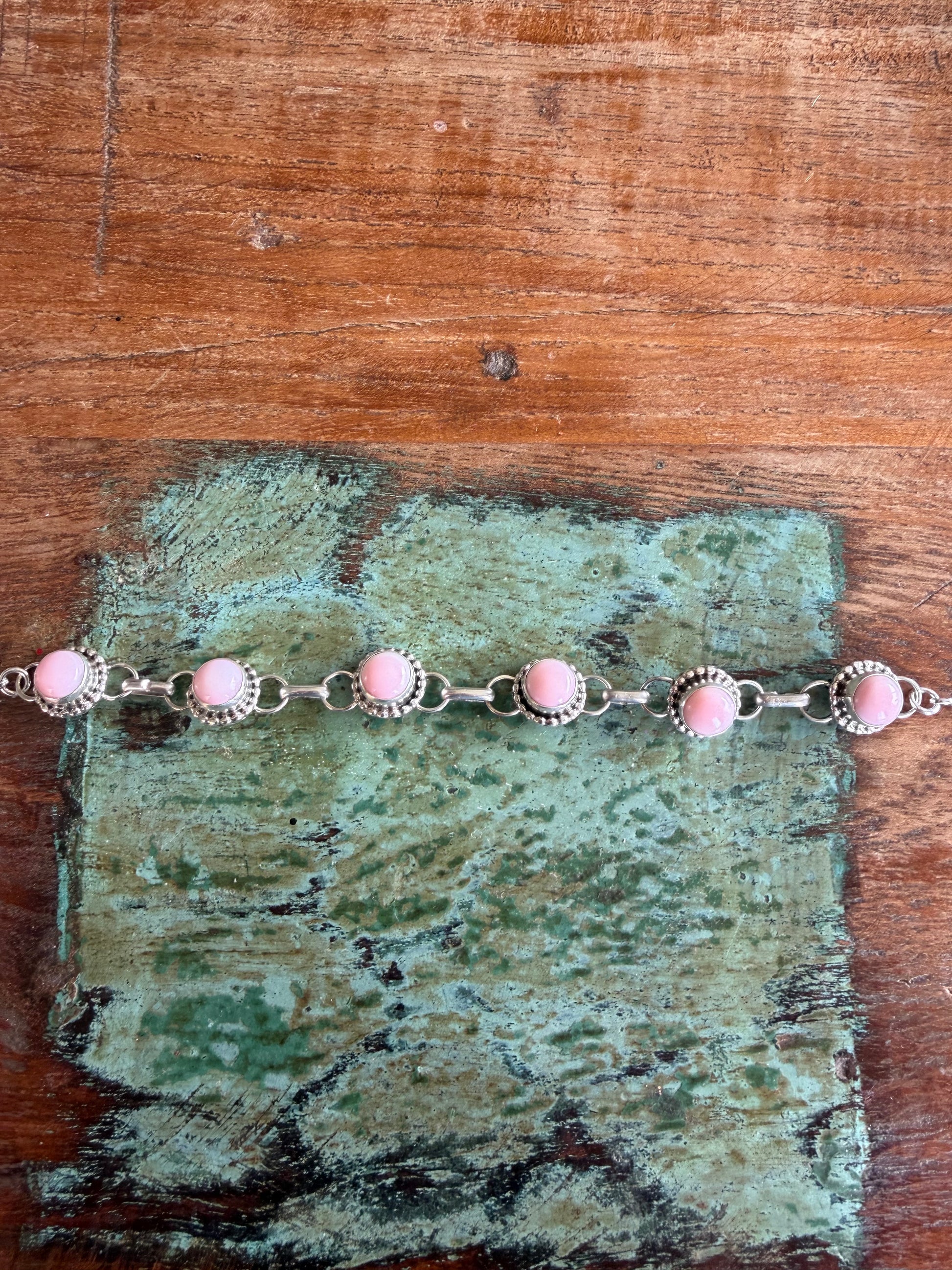 Native American Handmade Sterling Silver Pink Conch Choker Necklace 15”