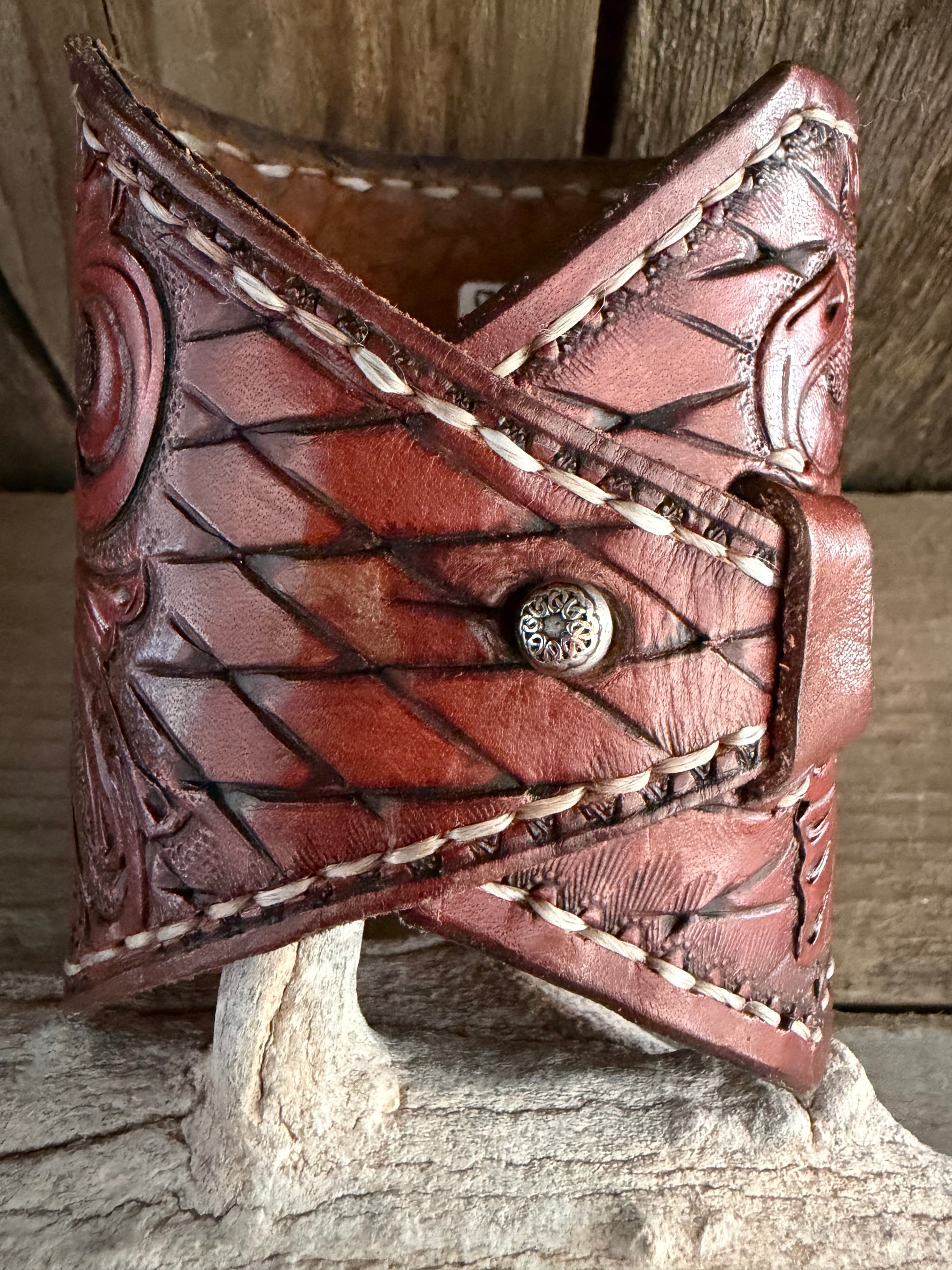 Native American Vintage Handmade Mens Leather- Sterling Silver Cuff Sleeping Beauty Turquoise