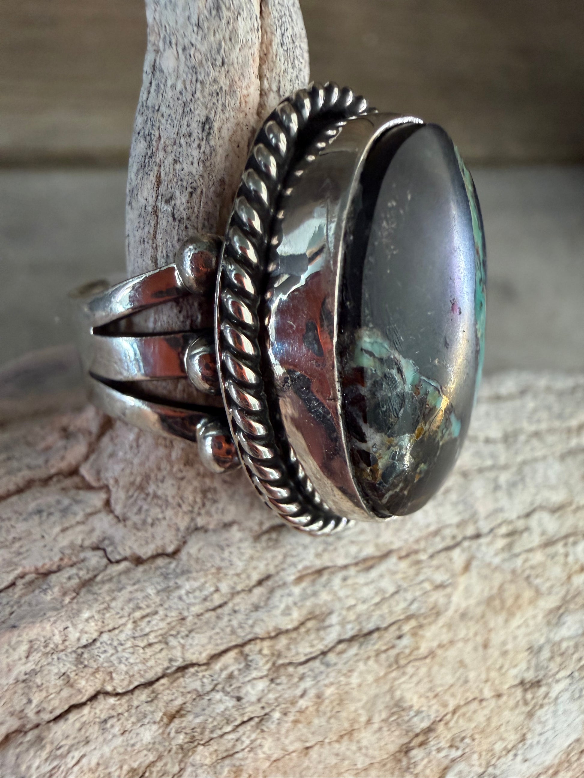 Native American Linda Yazzie Handmade Blackjack-Sterling Silver Ring Size 5