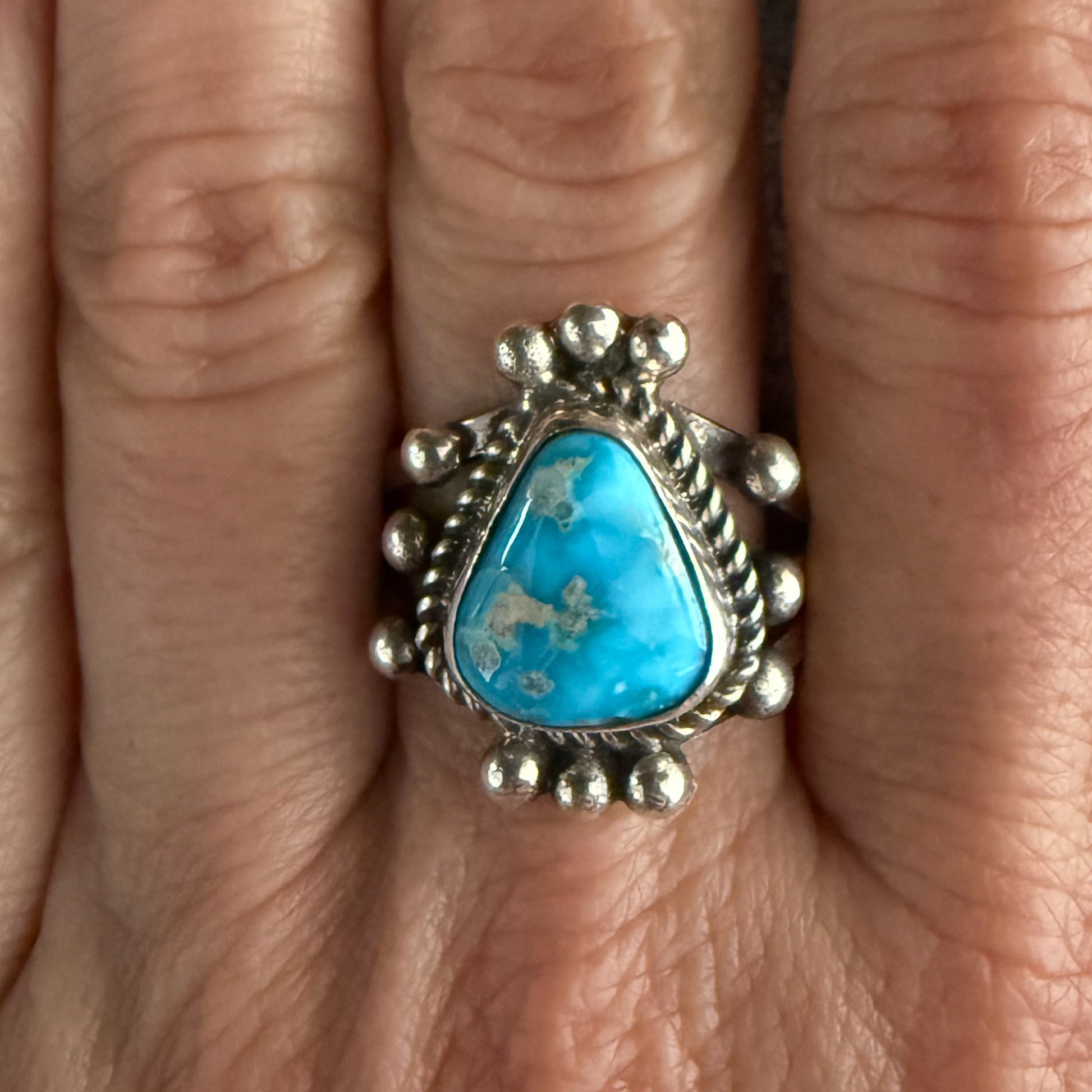 Authentic Native American Handmade Sterling Silver and Turquoise Ring size 10 1/4.