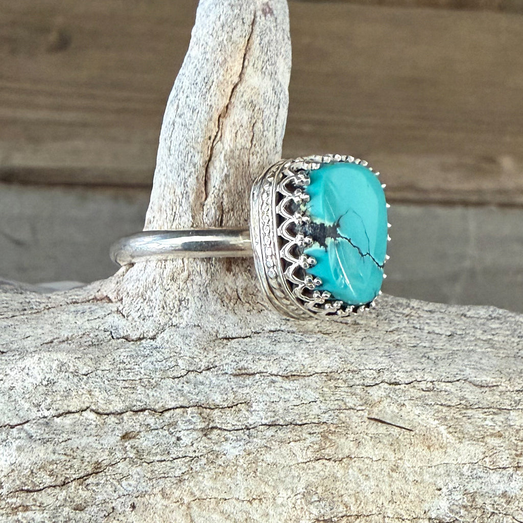 Authentic Native American Handmade Sterling Silver and Turquoise Ring size 7.