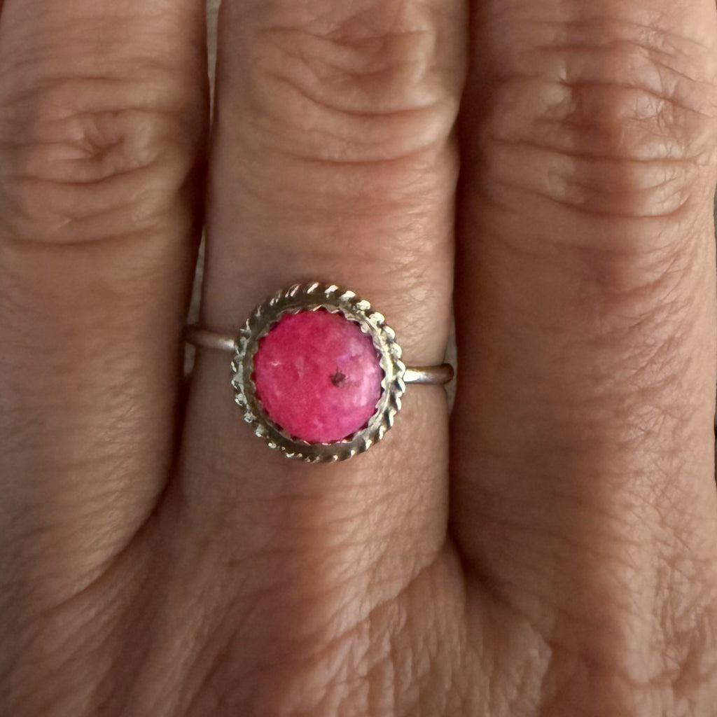 Authentic Native American Handmade Sterling Silver and Hot Pink Opal Ring size 8 1/4.