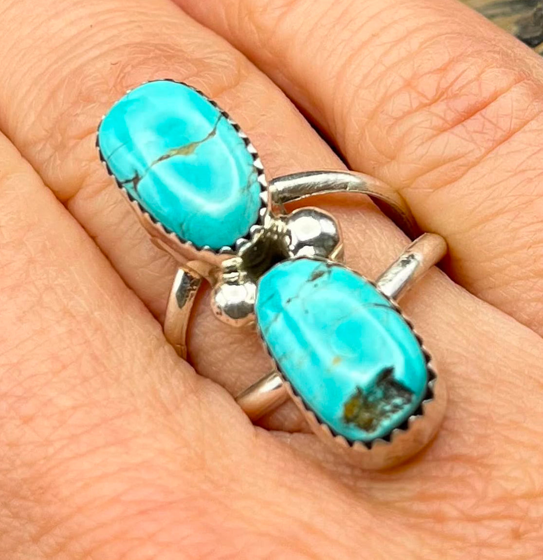 Authentic Native American Handmade TurquoiseDouble Stack Ring