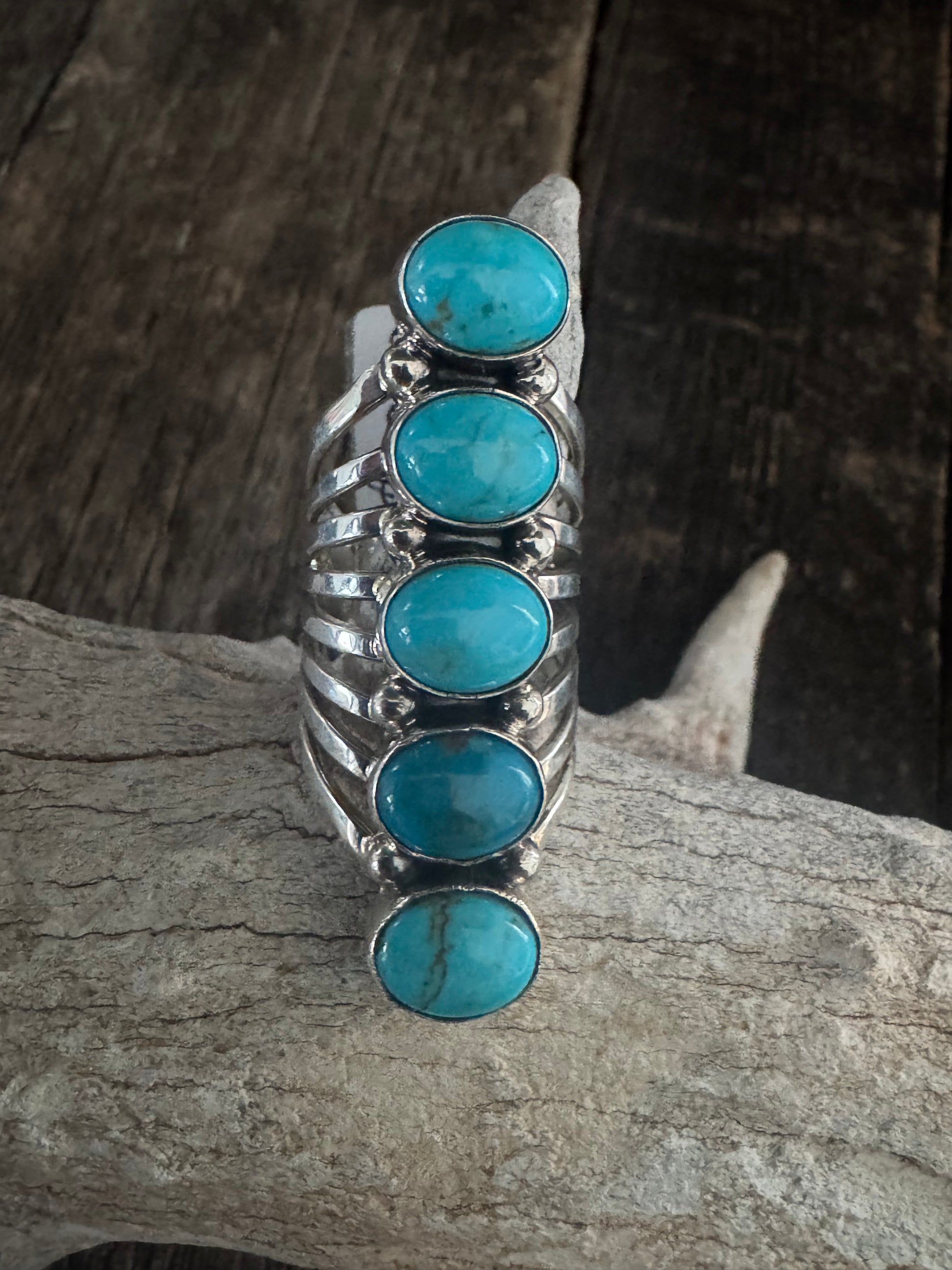 Thomas Yazzie 5 Stone  Turquoise Ring Size 7
