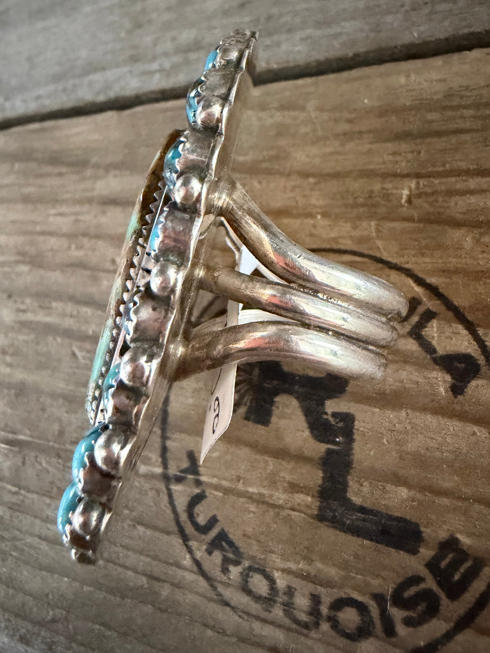 Native American Marcus Chavez Handmade Turquoise Cluster Ring Size 10