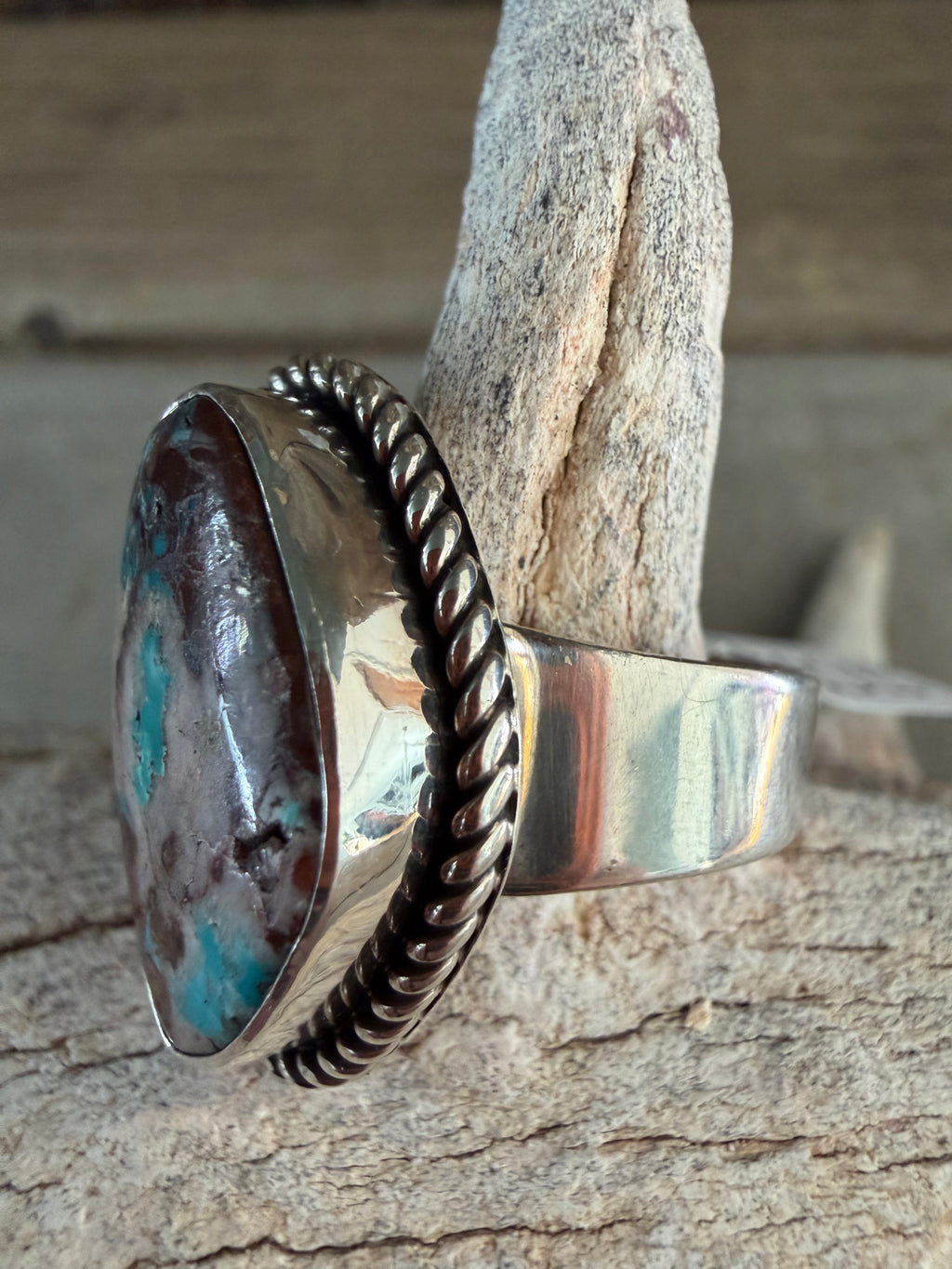 Native American 🇺🇸 Albert Jake Handmade Sterling Silver-Bisbee Turquoise Ring Size 7