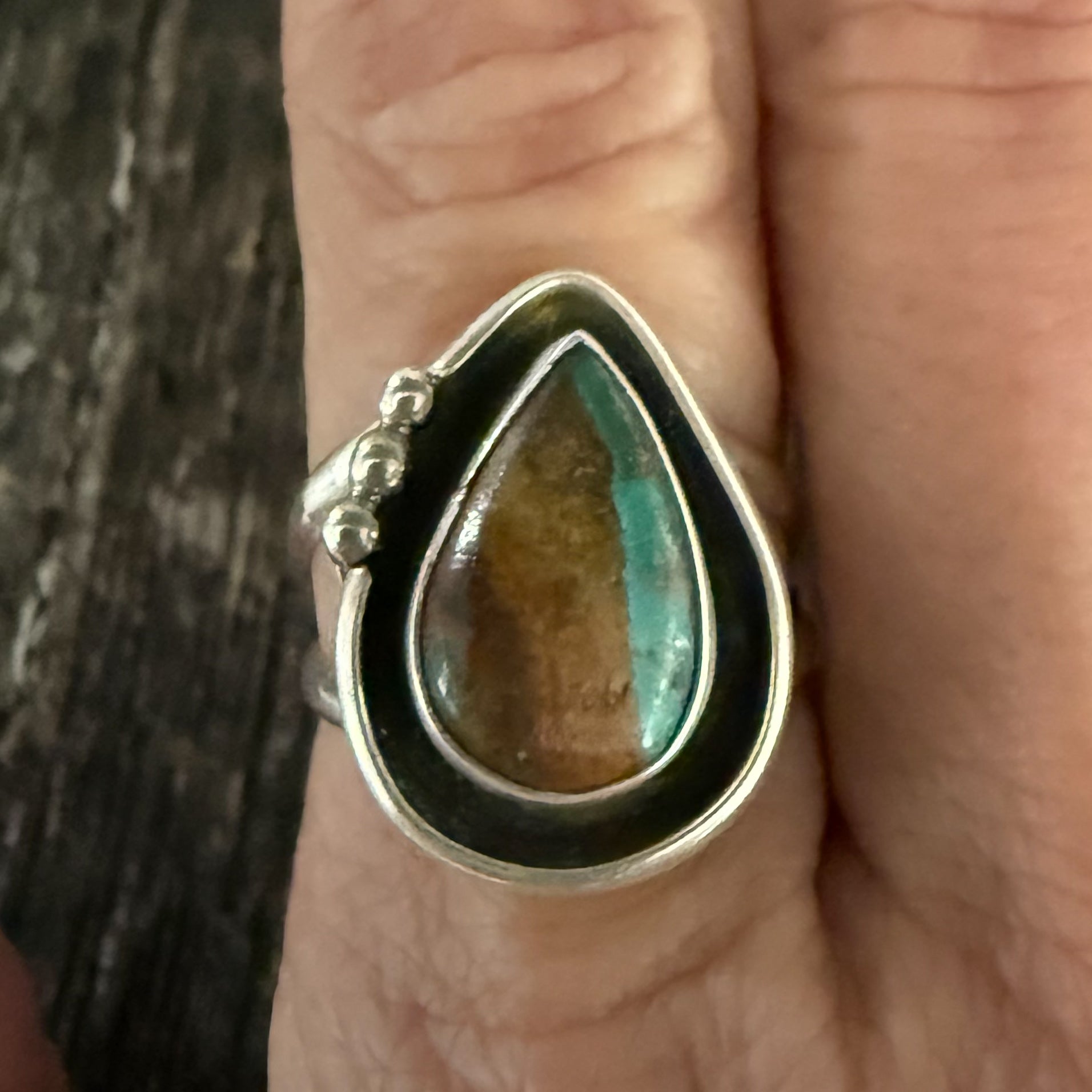 Authentic Native American Handmade Sterling Silver and Turquoise Ring size 8 1/2.