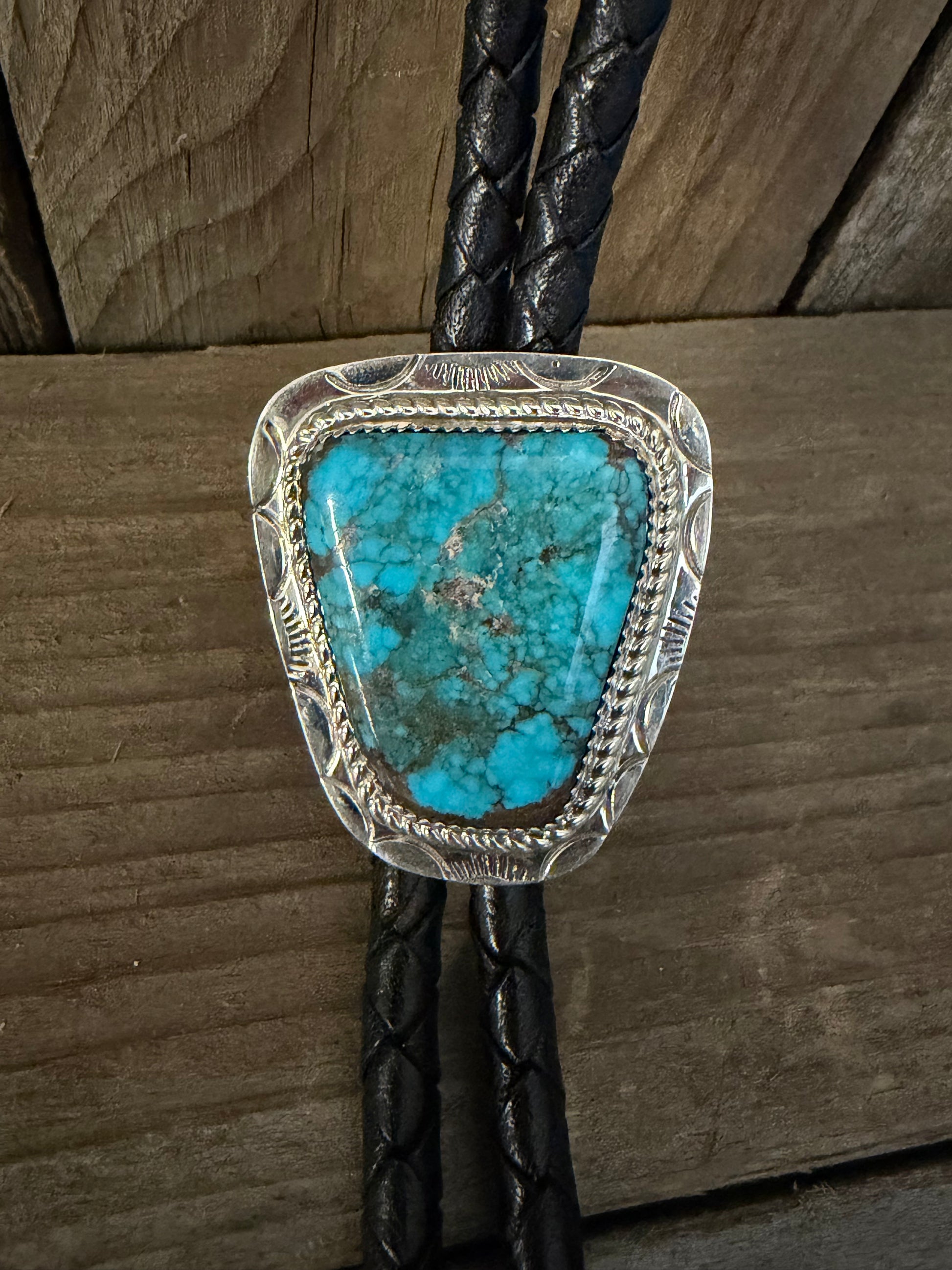 Native American Handmade Sterling Silver Kingman Turquoise Bolo Tie