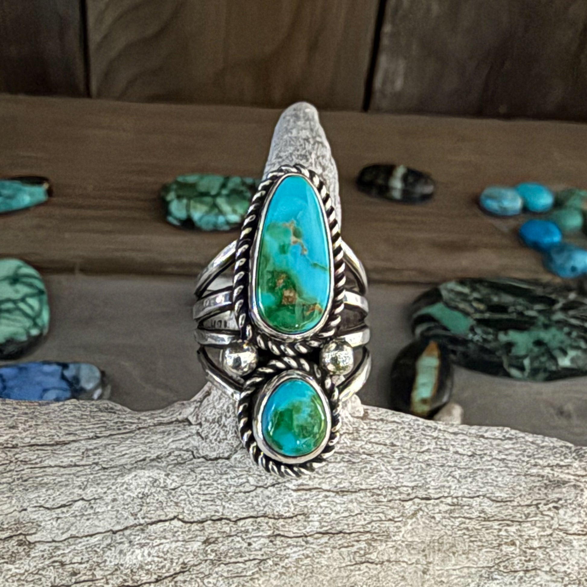 Authentic Native American Handmade Sterling Silver and Sierra Bella Turquoise Ring          size 6 3/4.