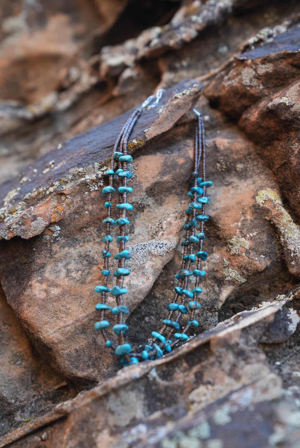 Native American Marquez Tachiini Handmade Heishi Bead Kingman Nugget 3 Strand Necklace