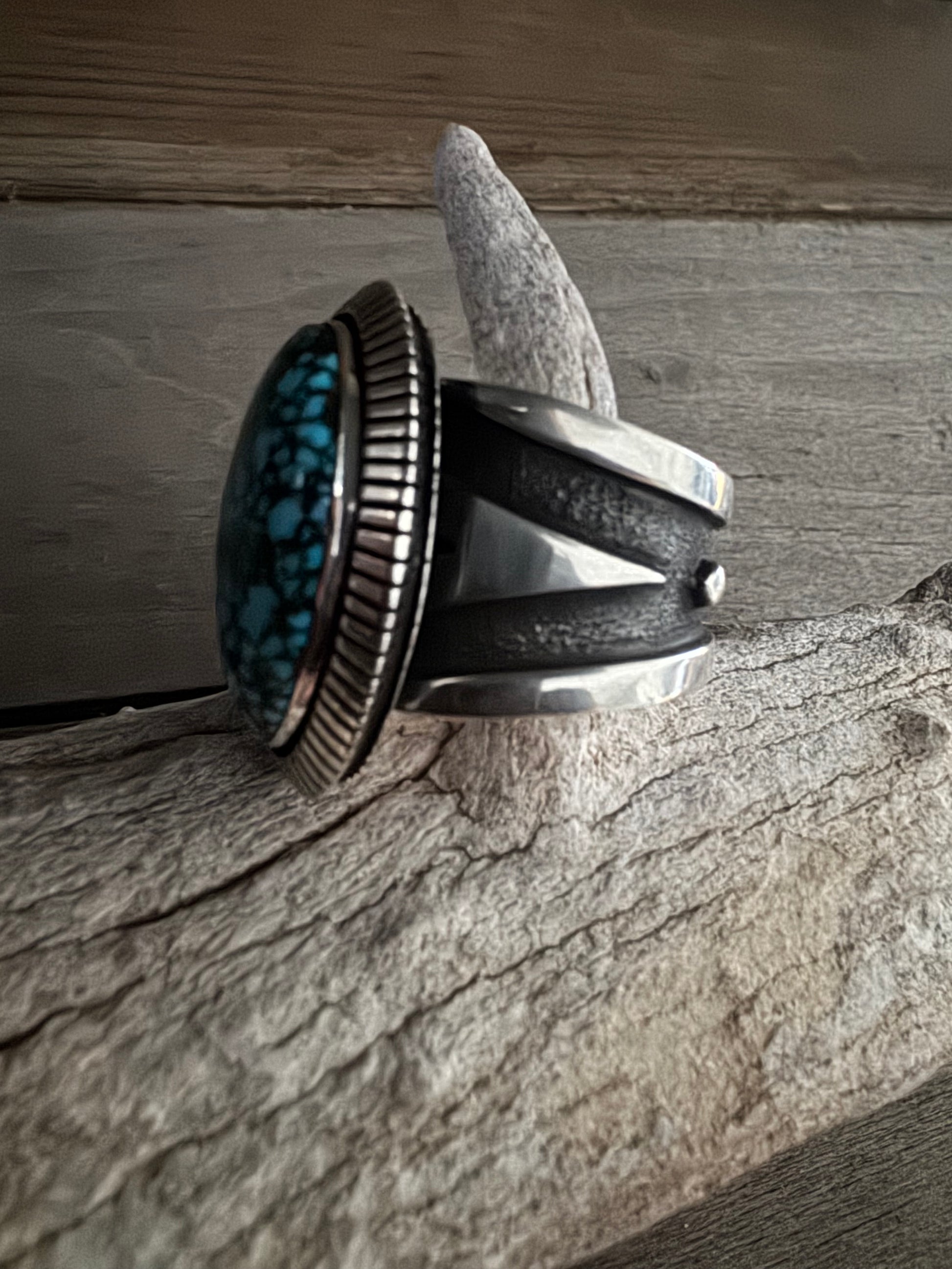 Cooper Willie Kingman Web Turquoise-Silver Ring Size 13.25