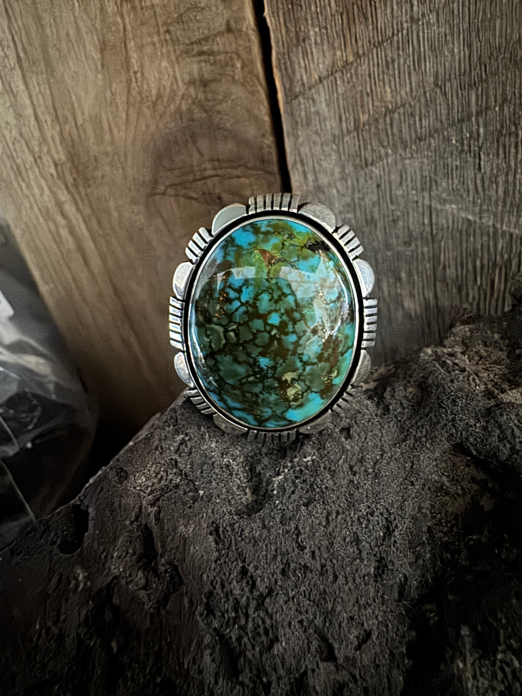 Cooper Willie Handmade Silver-Kingman Web High Grade Turquoise Ring Size 12