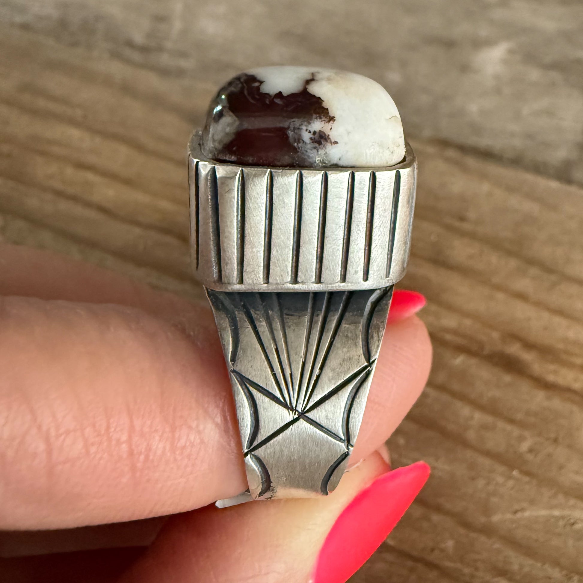 Authentic Native American Handmade Sterling Silver and Wild Horse Ring size 9.