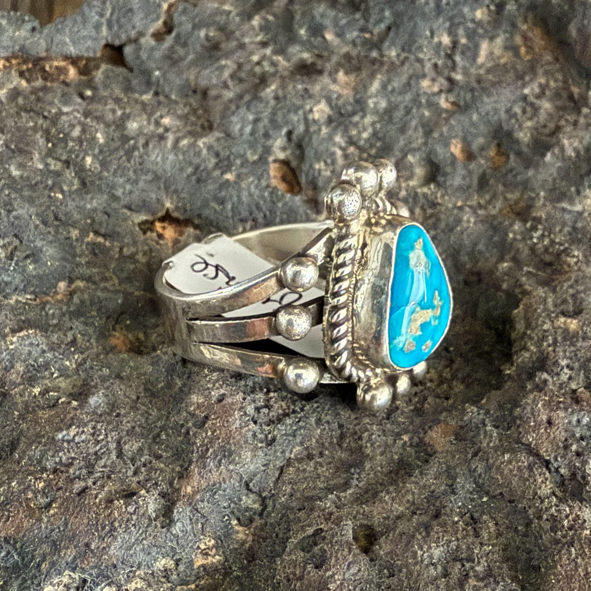 Authentic Native American Handmade Sterling Silver and Turquoise Ring size 10 1/4.