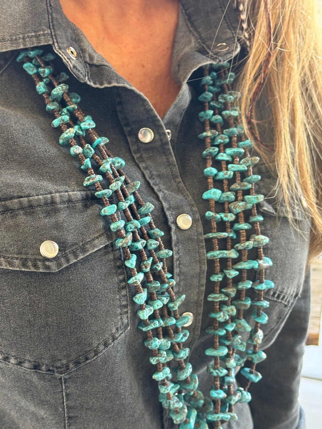 Handmade Custom Kingman Nugget and Heishi Bead Necklace