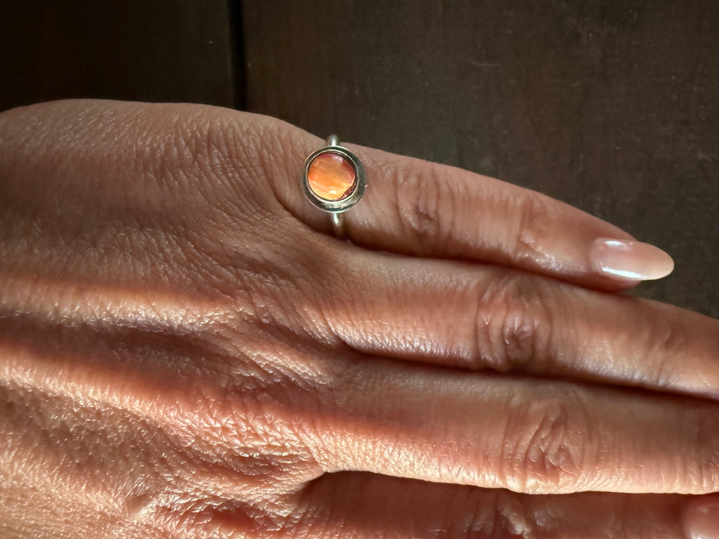Authentic Native American Handmade Sterling Silver and Orange Spiny Oyster Ring size 4 3/4