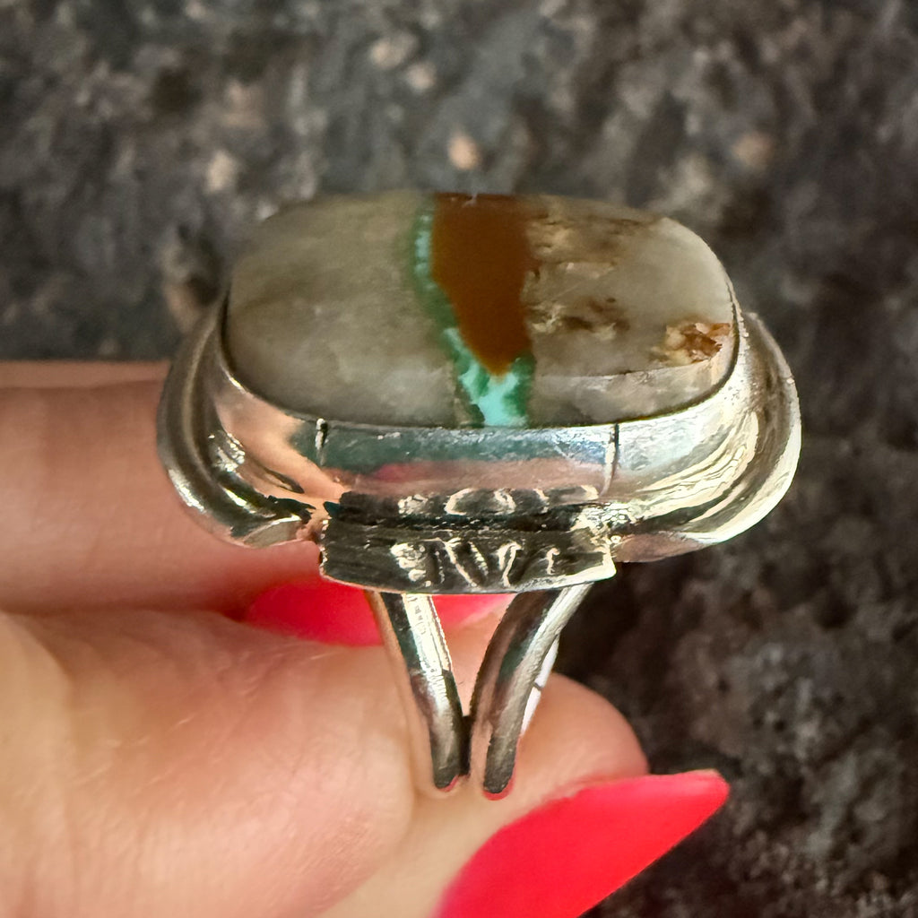 Authentic Native American Handmade Sterling Silver and Pilot Mountain Turquoise size 7.25