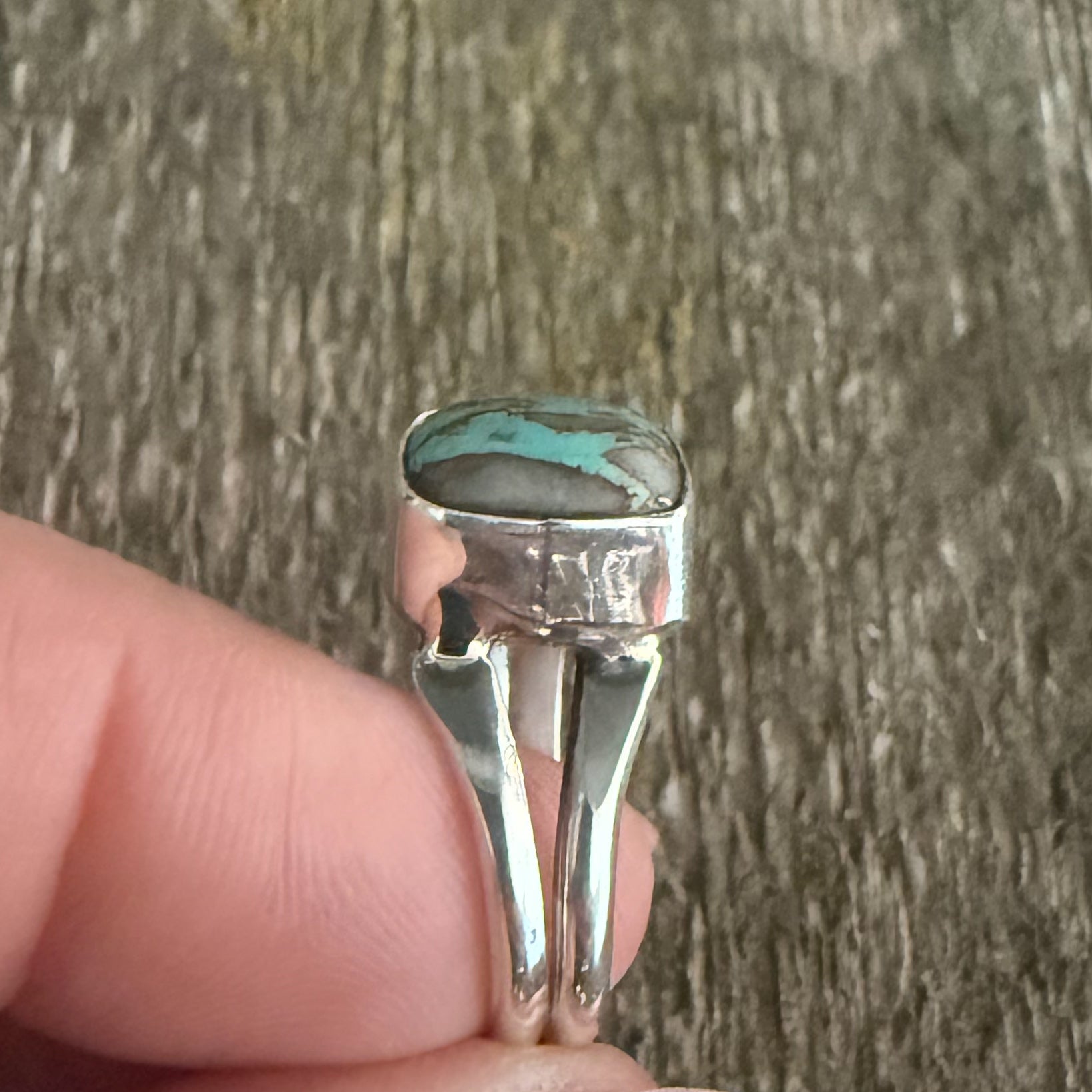Authentic Native American Handmade Sterling Silver and Royston Ribbon Turquoise Ring Size 6 1/2.
