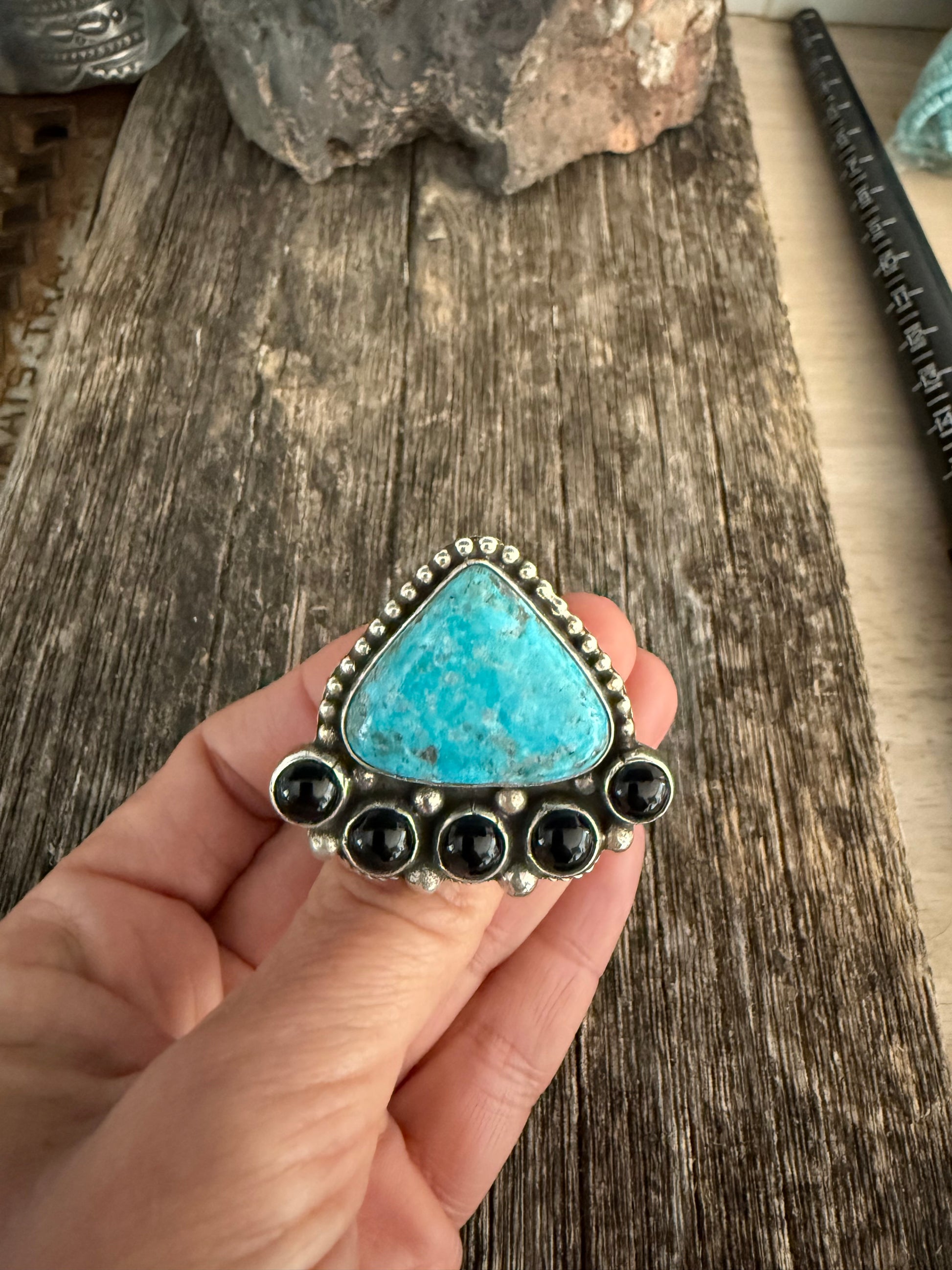 Black Onyx and Turquoise Custom Chad Tellar Ring