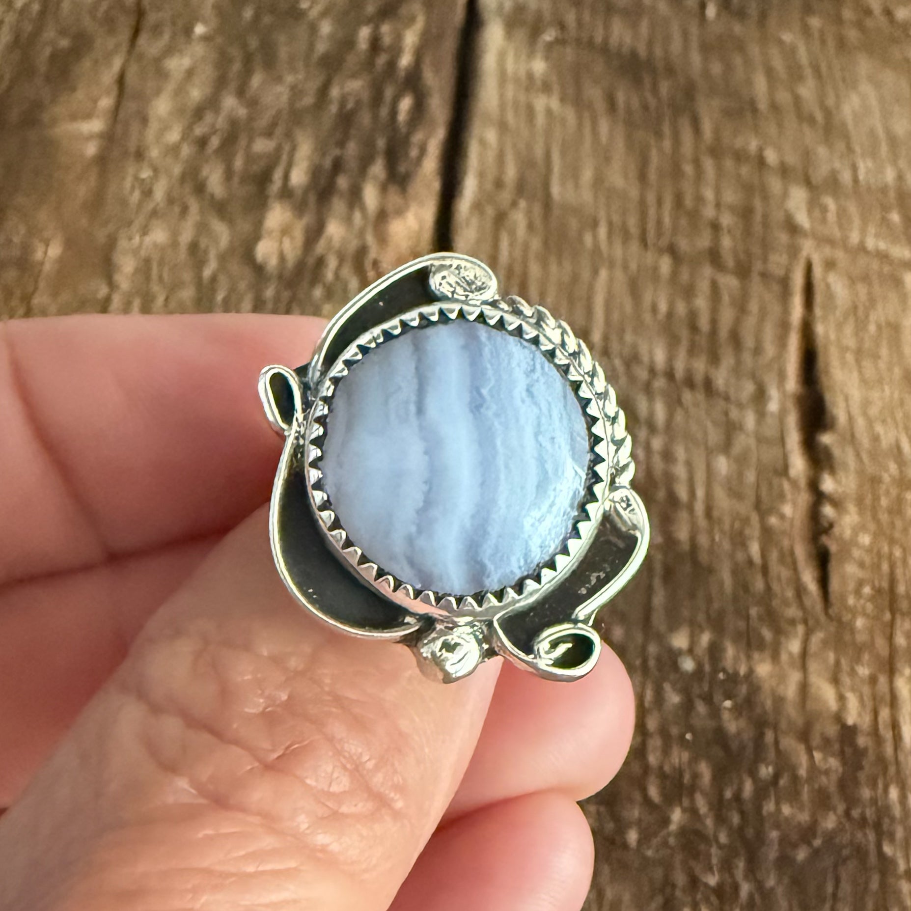 Authentic Native American Handmade Sterling Silver and Lace Agate Ring size 8 3/4.
