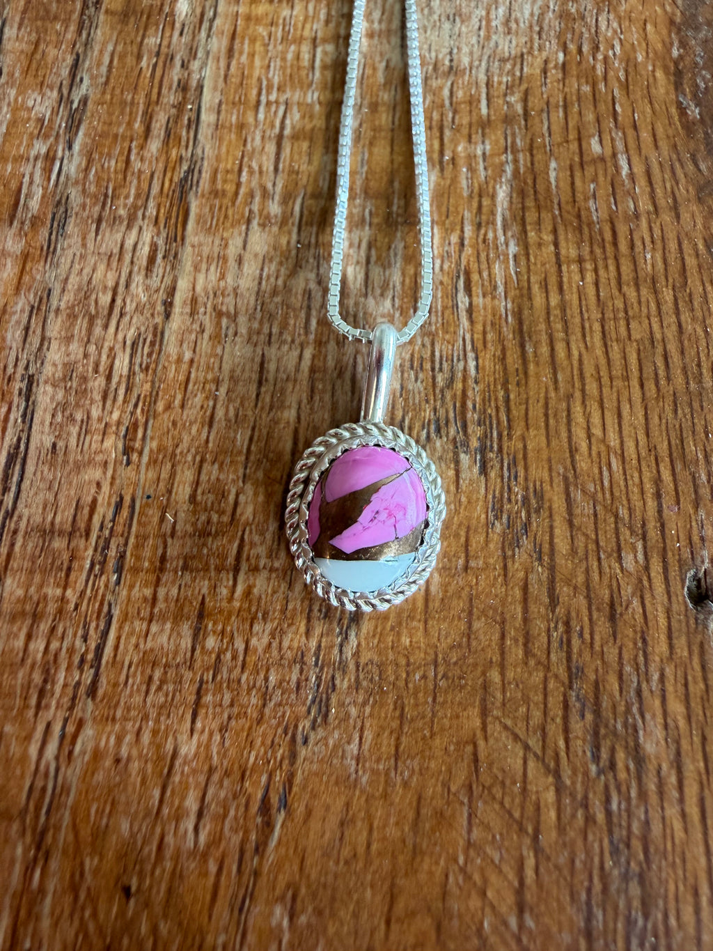 Native American Handmade Cotton Candy Pendant and Necklace 18”