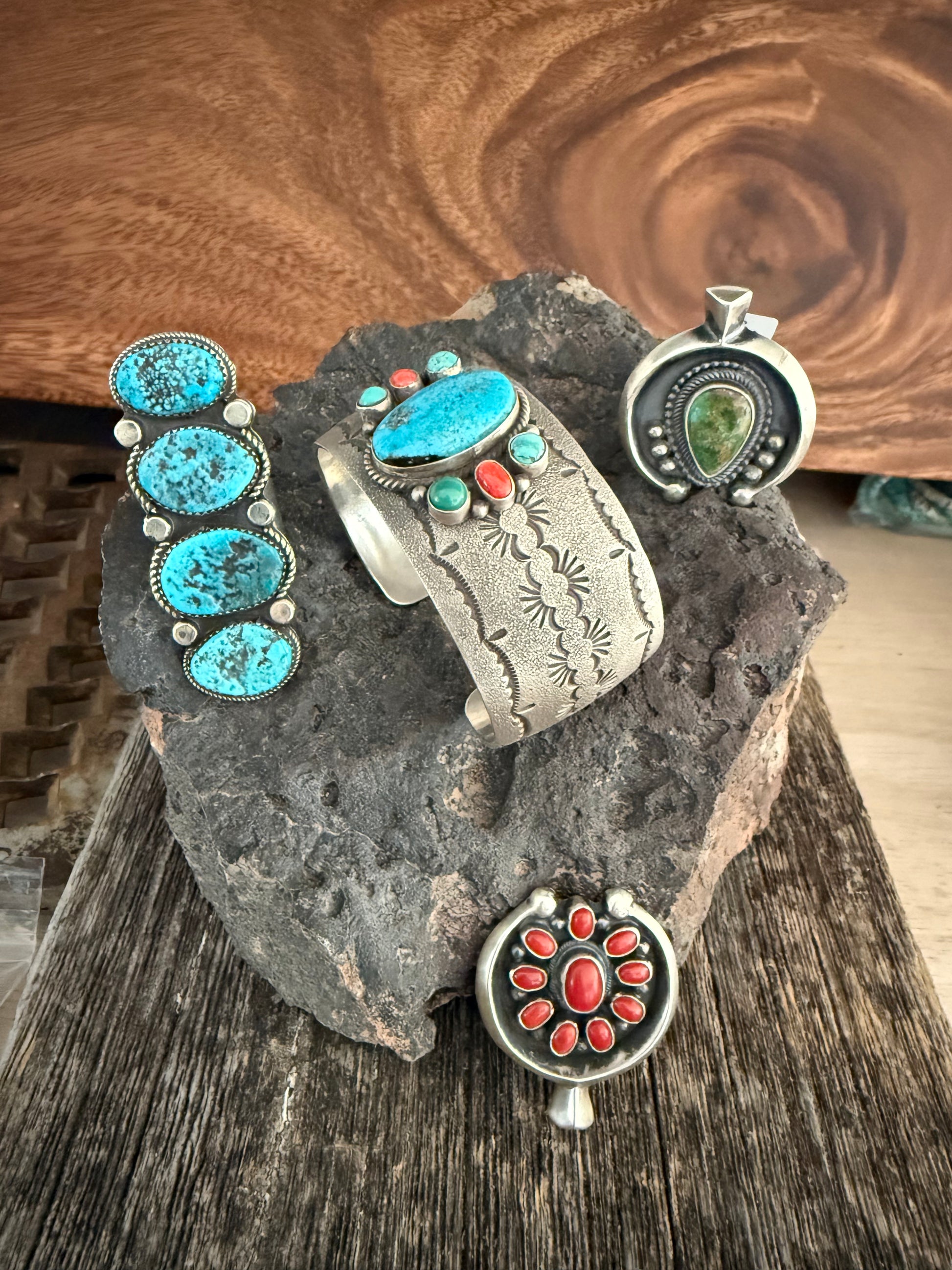 Leon Martinez Handmade Custom Silver Turquoise Adjustable Ring