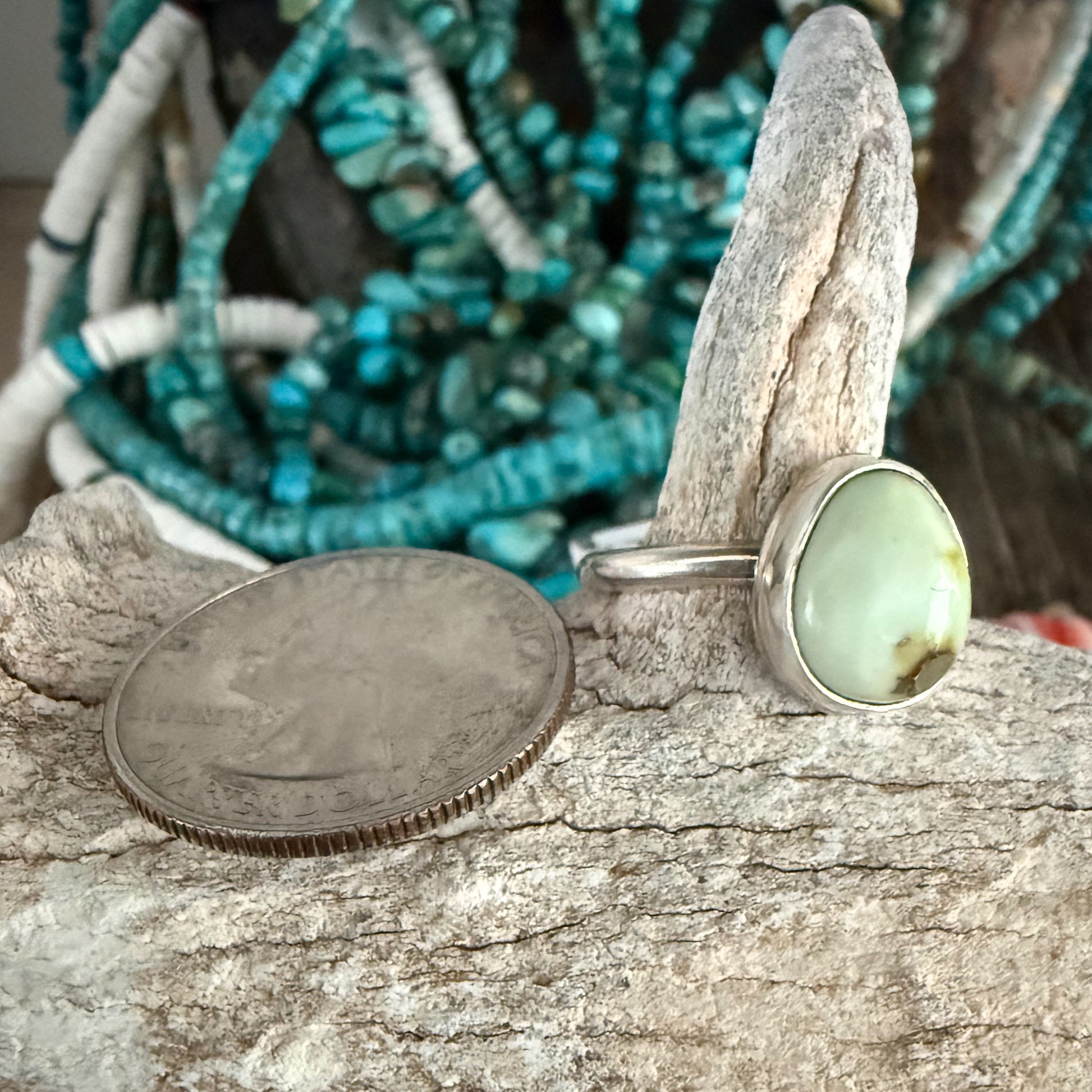 Authentic Native American Handmade Sterling Silver and Palomino Variscite Ring size           8 3/4.