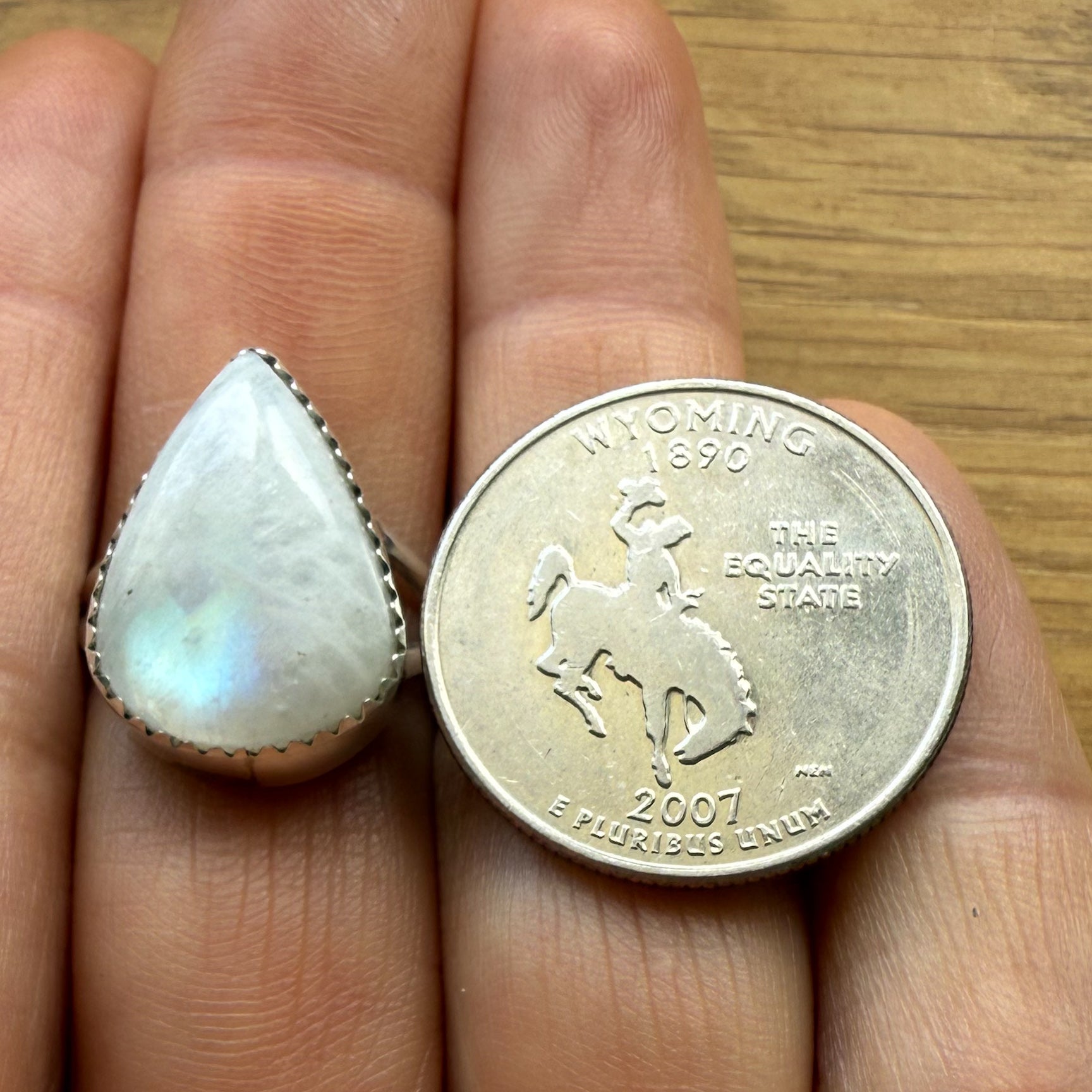Authentic Native American Handmade Sterling Silver and Moonstone Ring Size 7 1/2.