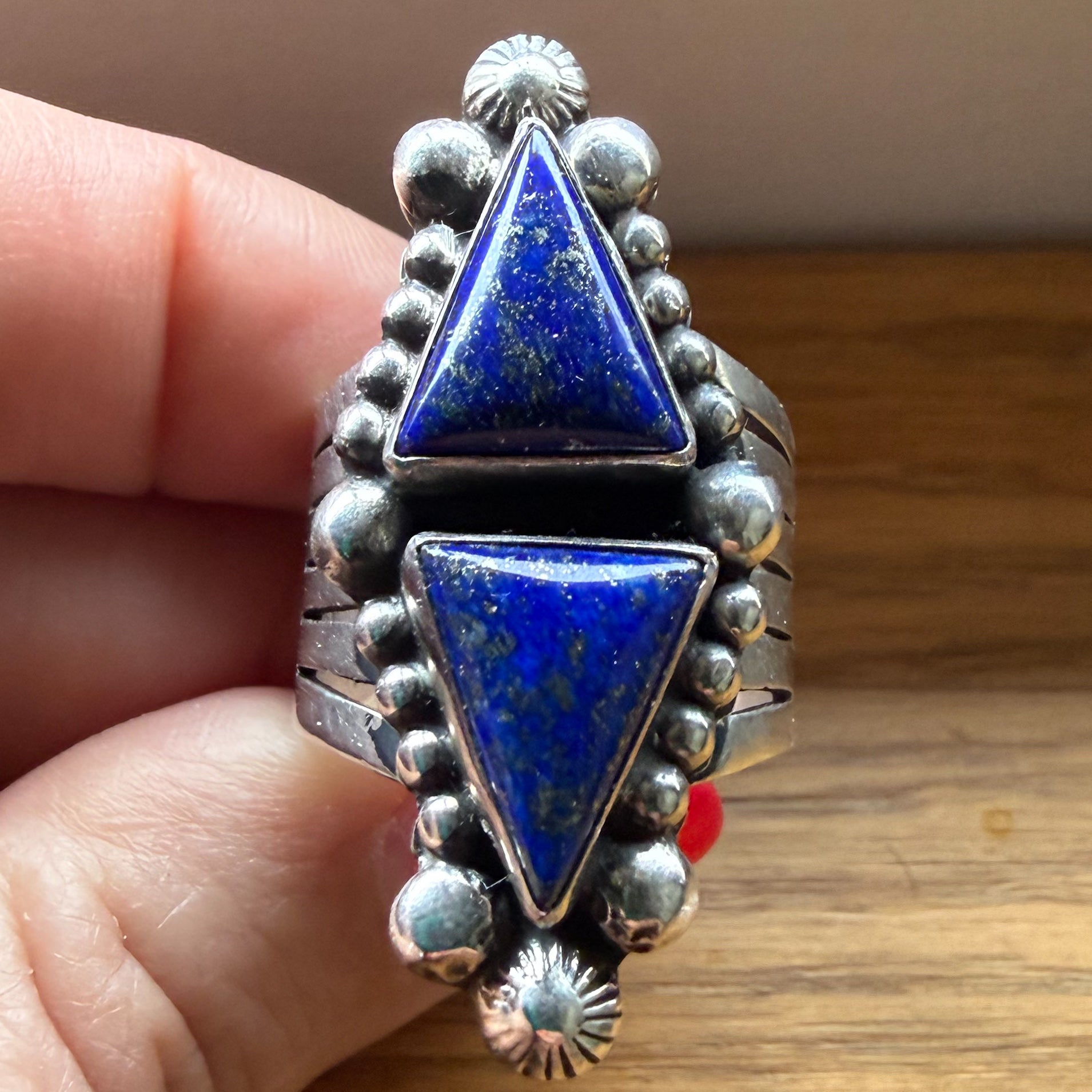 Authentic Native American Handmade Sterling Silver and Lapis Ring Size 10.