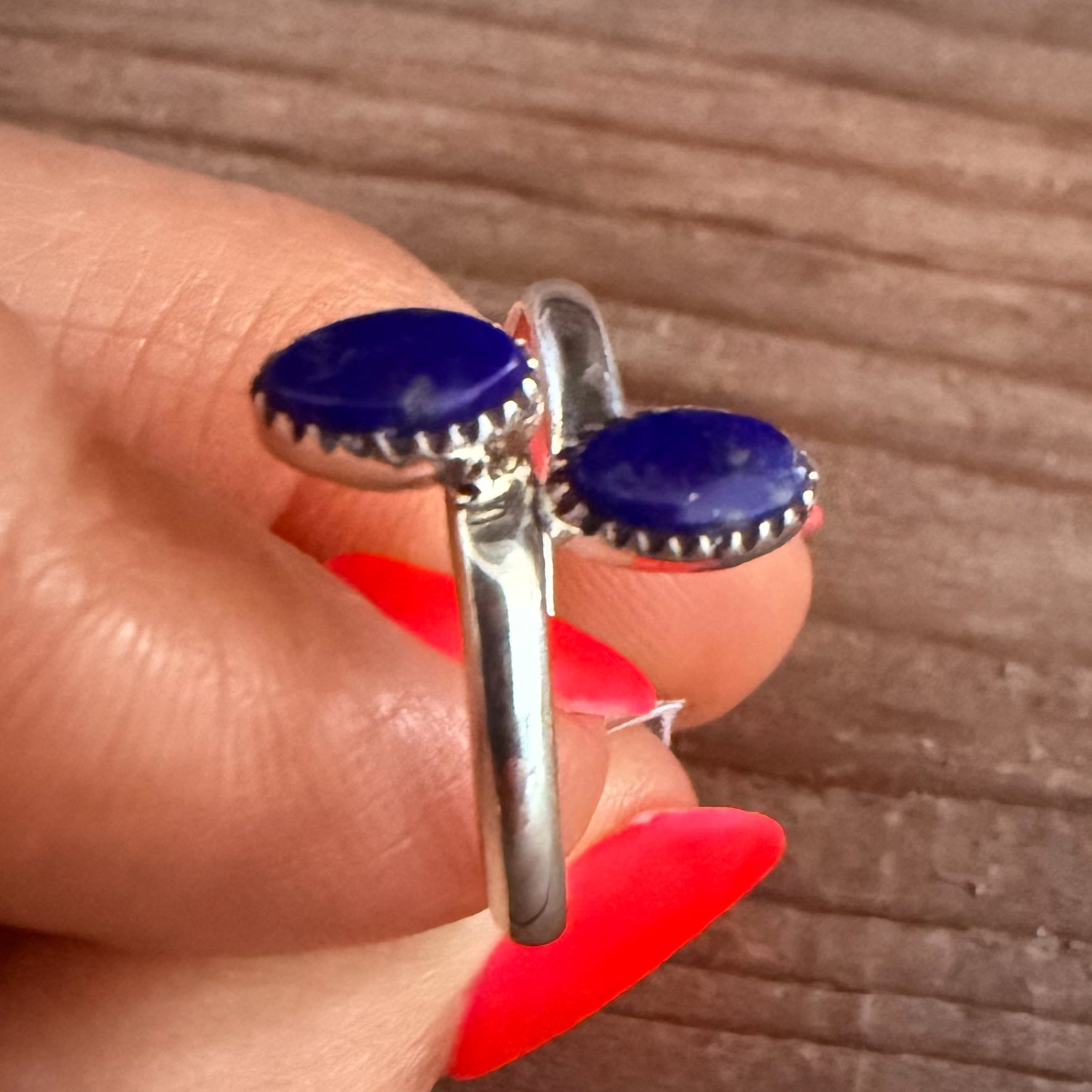 Authentic Native American Handmade Sterling Silver and Lapis Adjustable Ring.