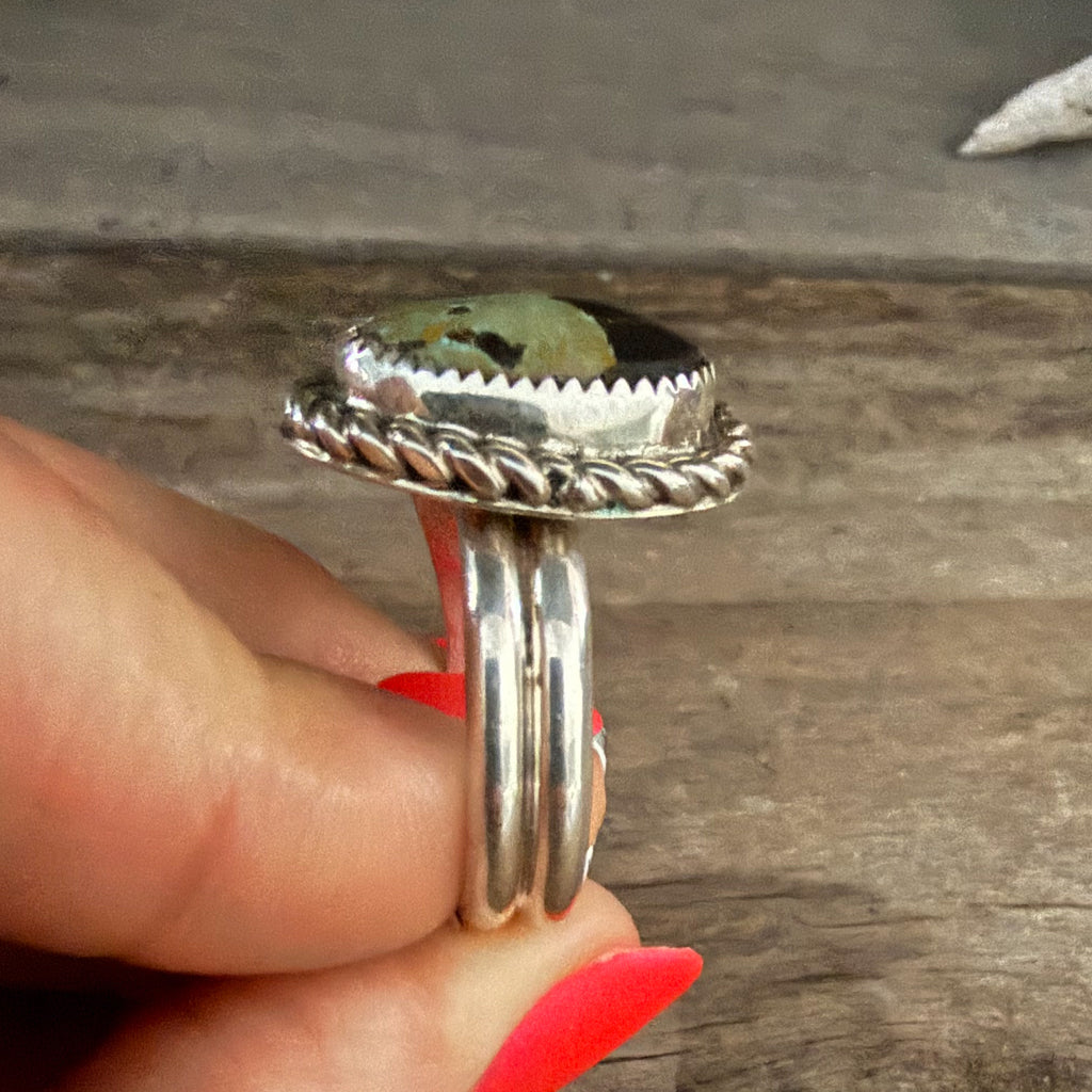 Authentic Native American Handmade Sterling Silver and Blackjack Turquoise Adjustable Ring