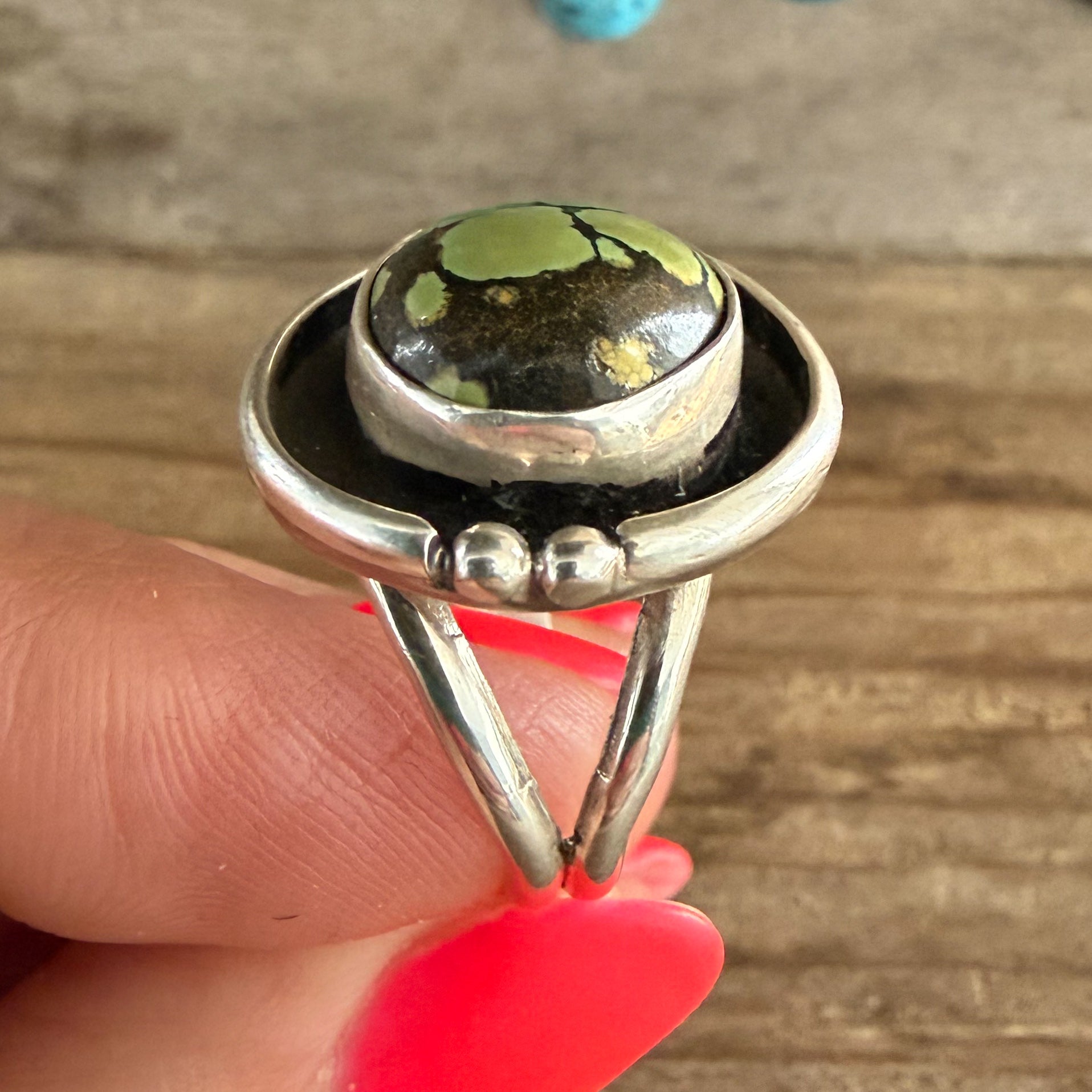 Authentic Native American Handmade Sterling Silver and Hubei Turquoise Ring size 8 1/2.