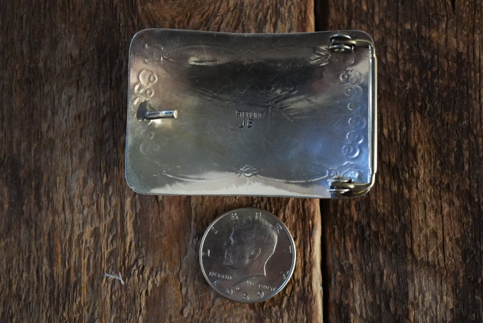 Coral Handmade Silver Belt Buckle