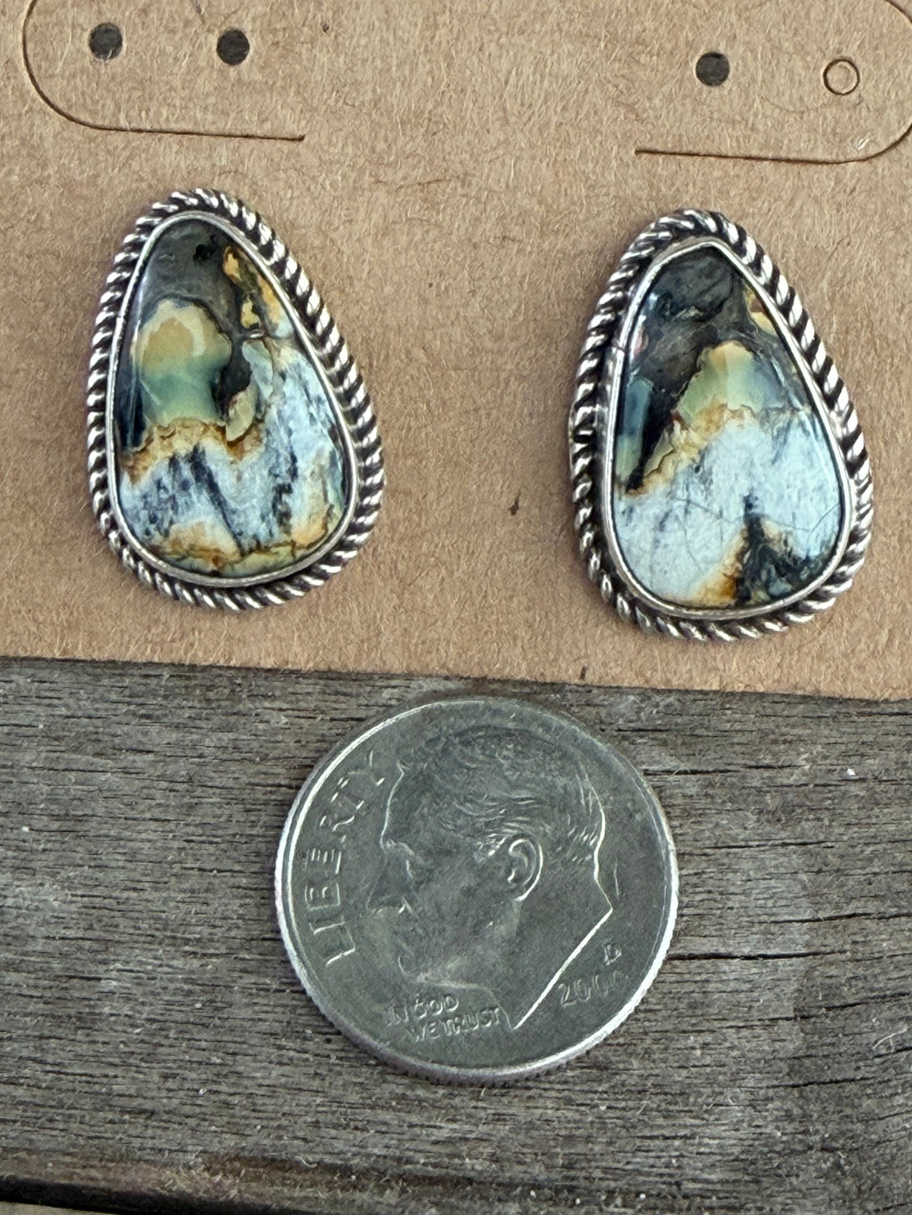 Native American Handmade Sterling Silver-Blackjack Turquoise Earrings