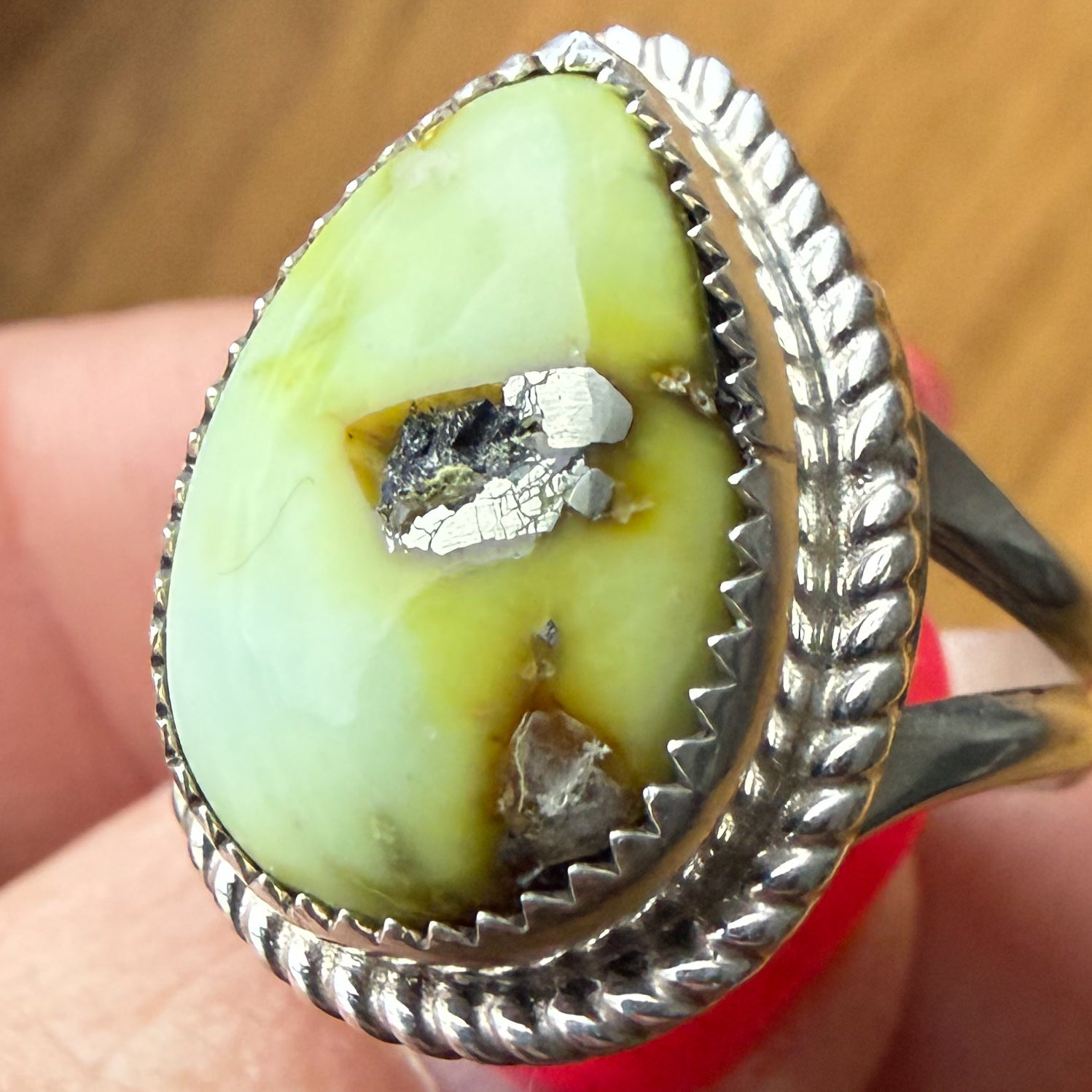 Authentic Native American Handmade Sterling Silver and Palomino size 7 1/2.