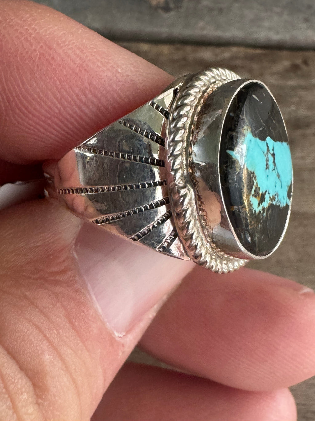 Handmade Blackjack Turquoise Ring Size 10.5