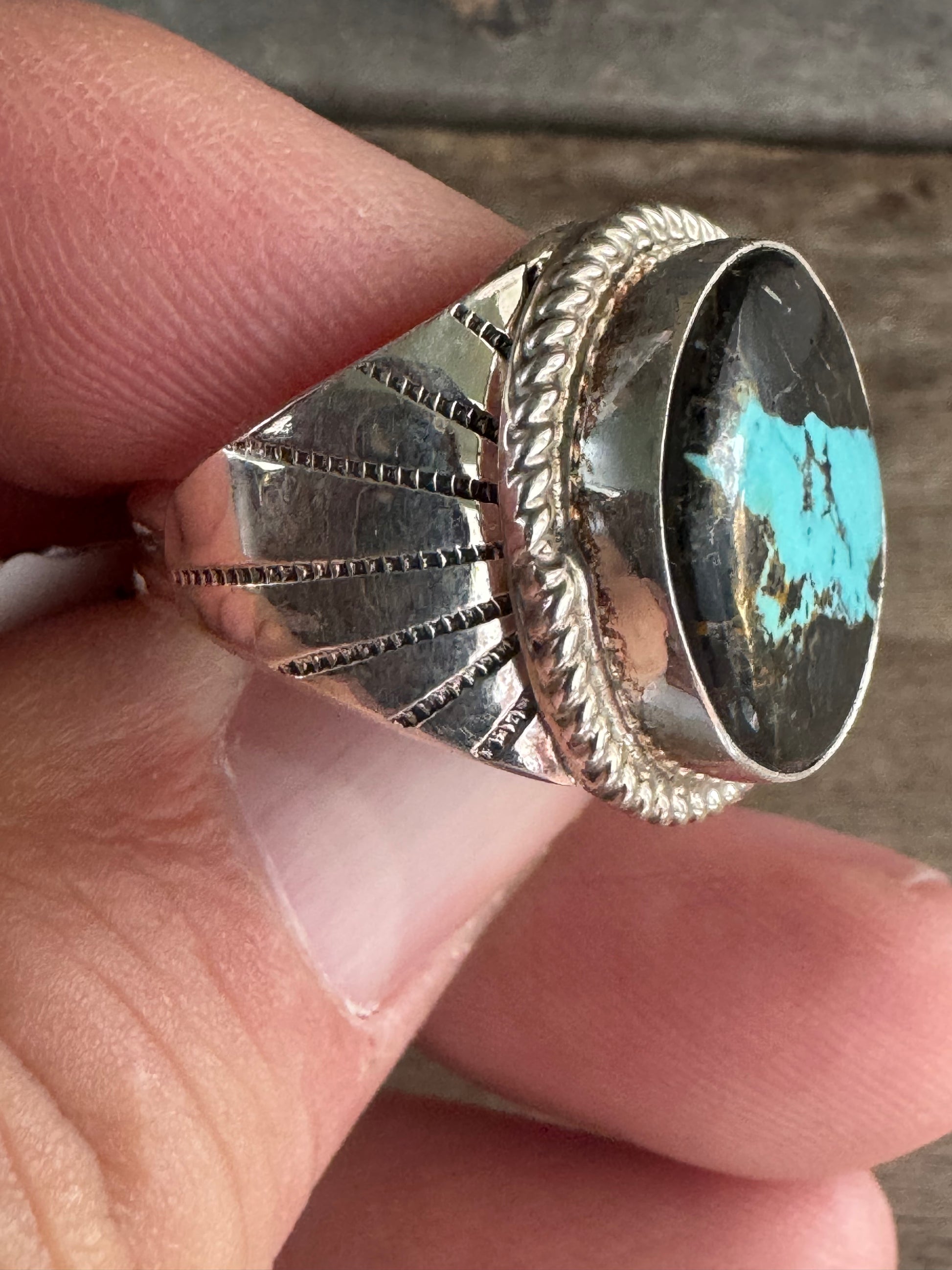 Handmade Blackjack Turquoise Ring Size 10.5