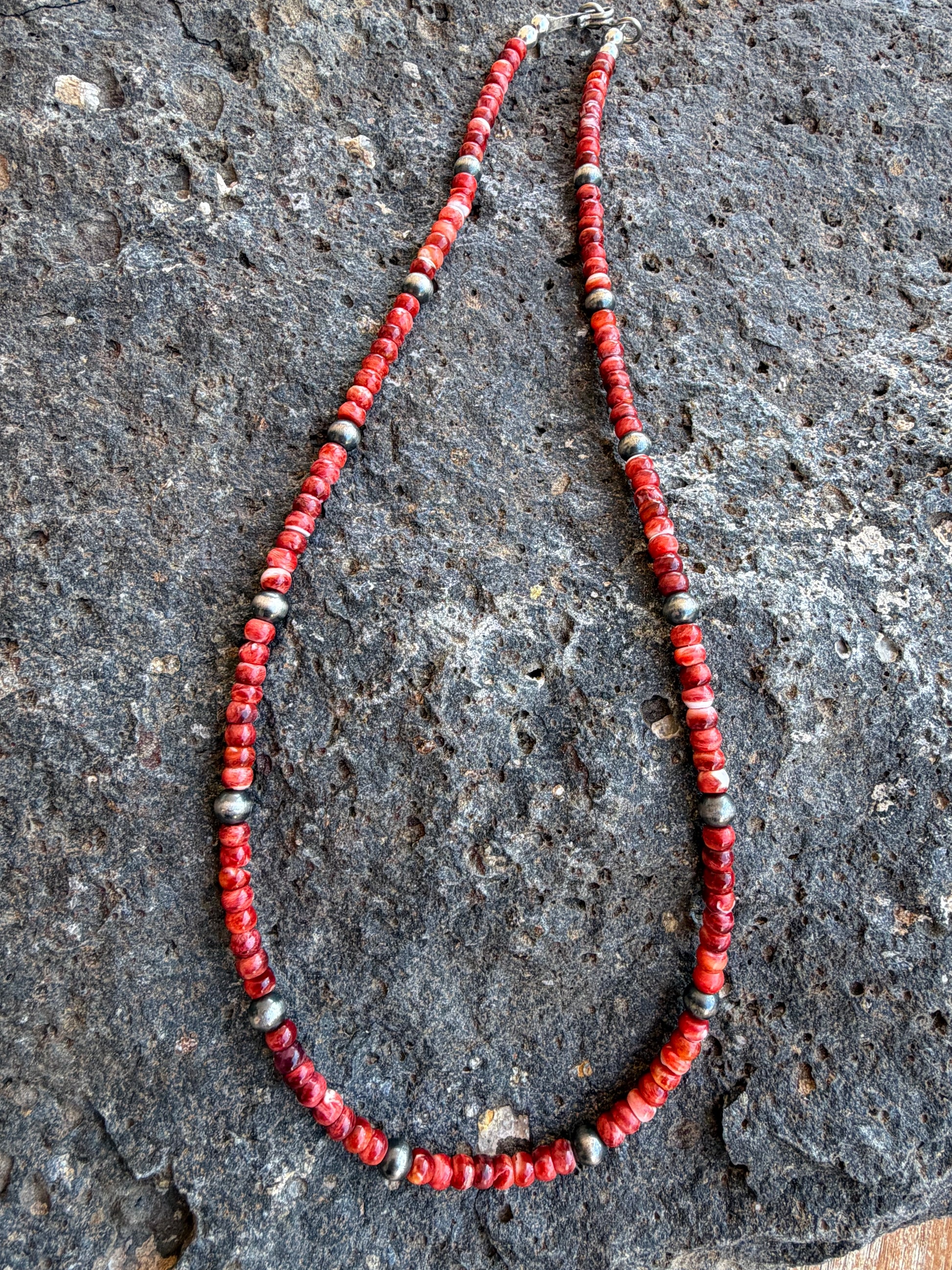Native American Marquez Tachiini Handmade Turquoise Necklace with Sterling Navajo Beads 14-16” Adjustable Sterling Silver Clasp