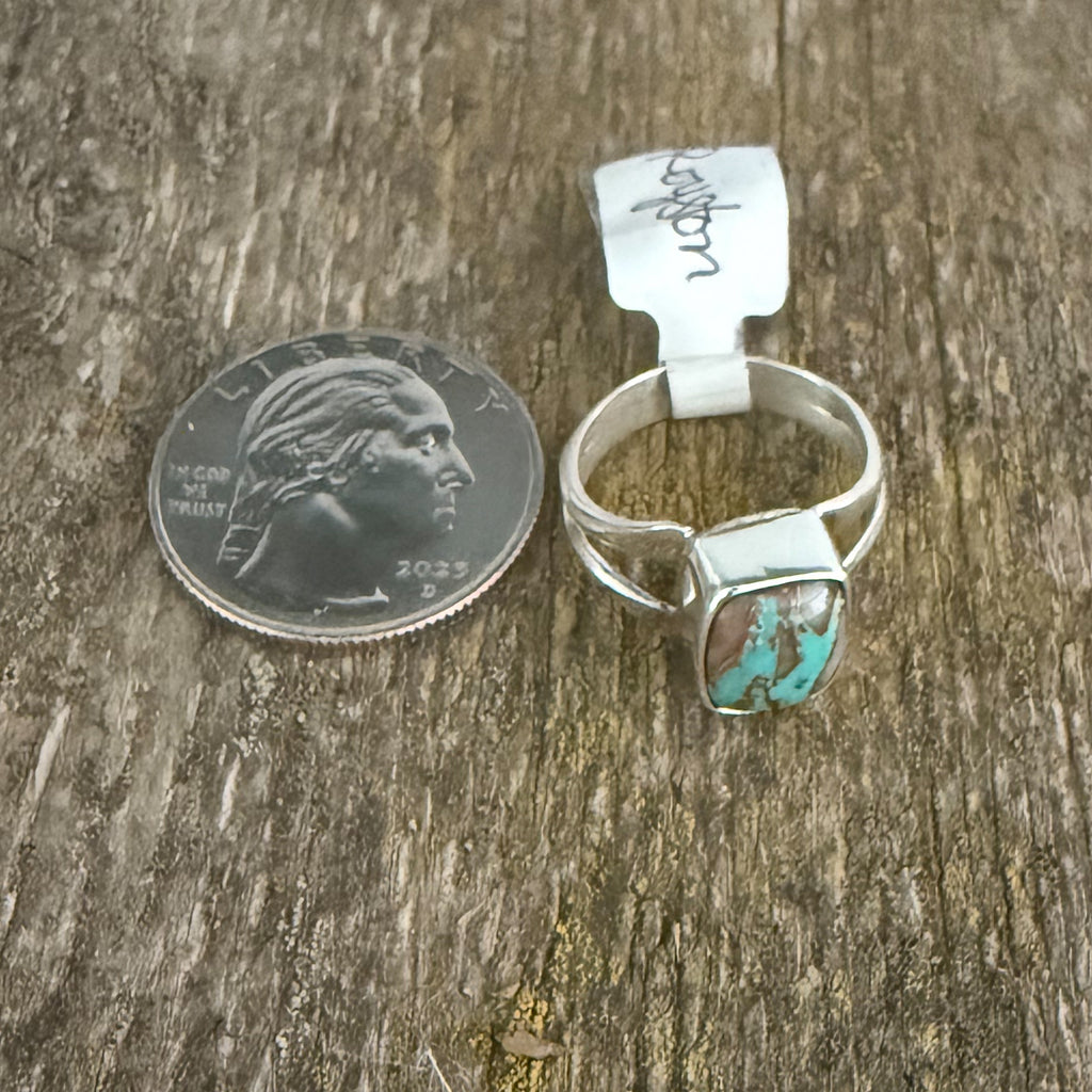Authentic Native American Handmade Sterling Silver and Royston Ribbon Turquoise Ring Size 6 1/2.